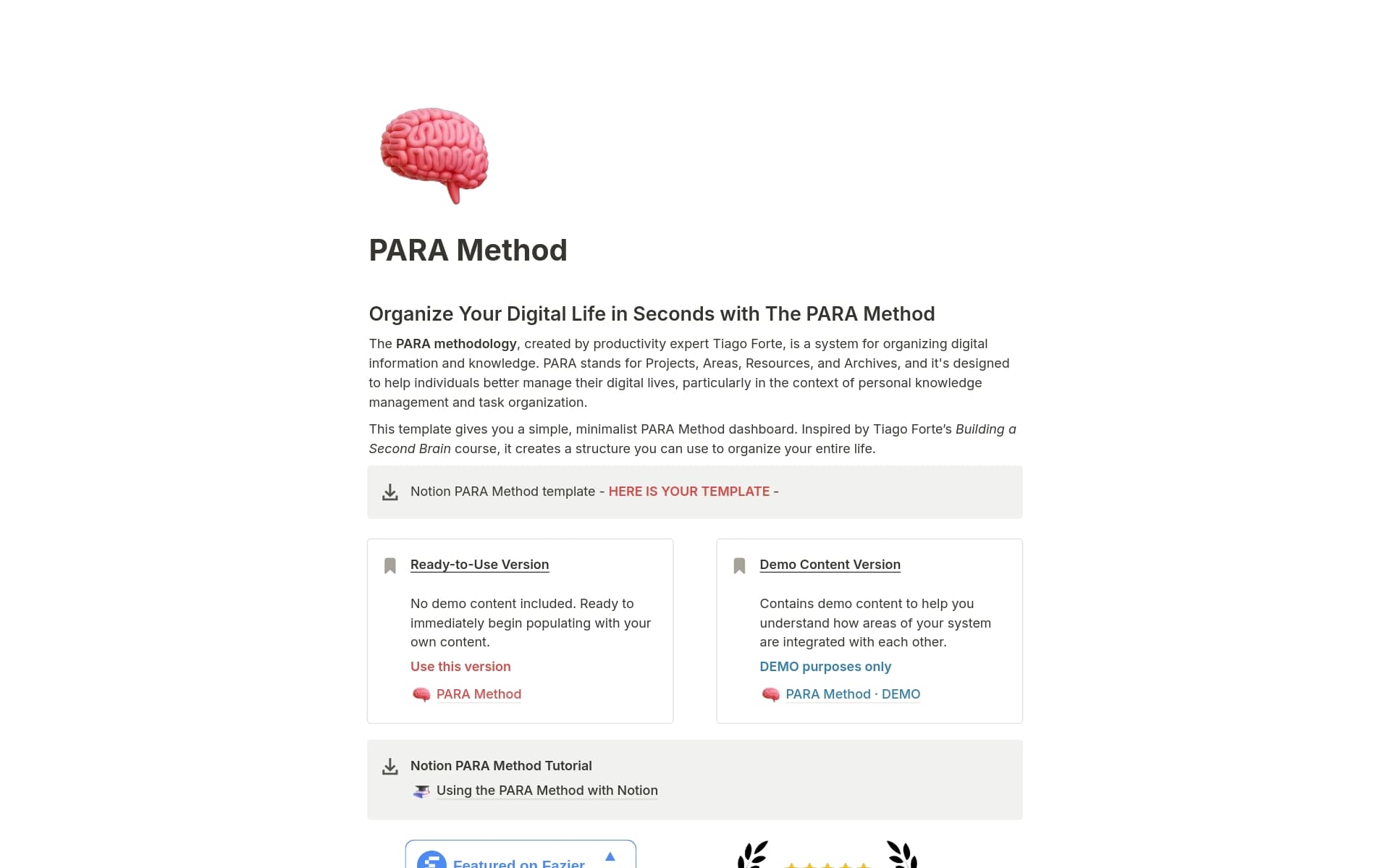 PARA Method Template Notion Marketplace