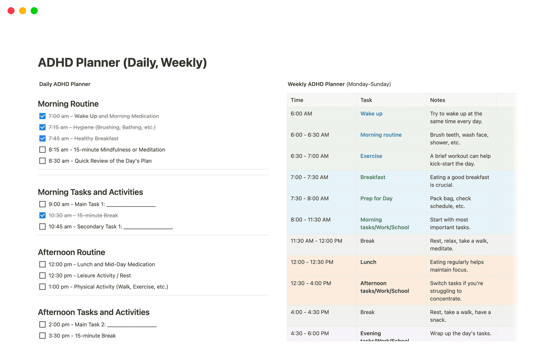 Notion ADHD Planner (Daily, Weekly) Template by Yaz Digital | Notion ...