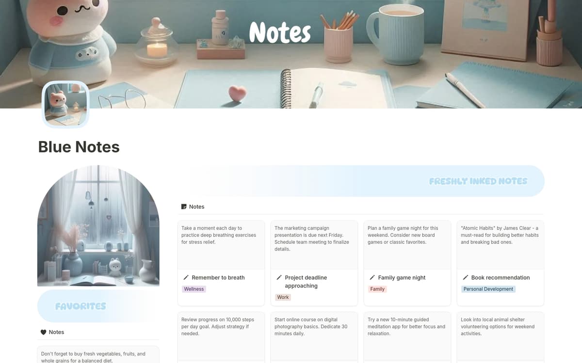 Notes Design Blue Aesthetic Pastel Blue Note Taking Template by mrpugo | Notion Marketplace