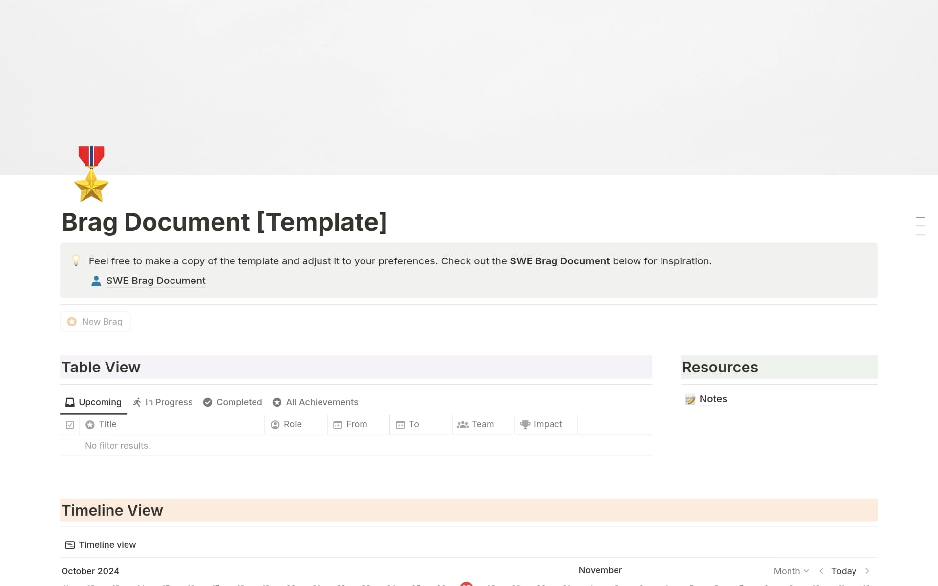 Brag Document Template | Notion Marketplace