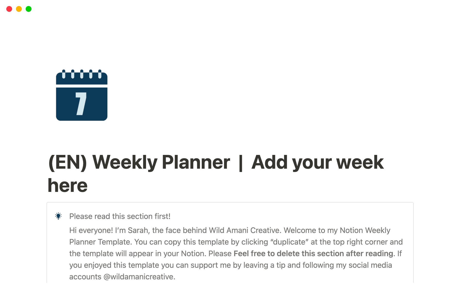 Templete Weekly Notion Notion Weekly Planner Template by Wild Amani Creative | Notion Marketplace