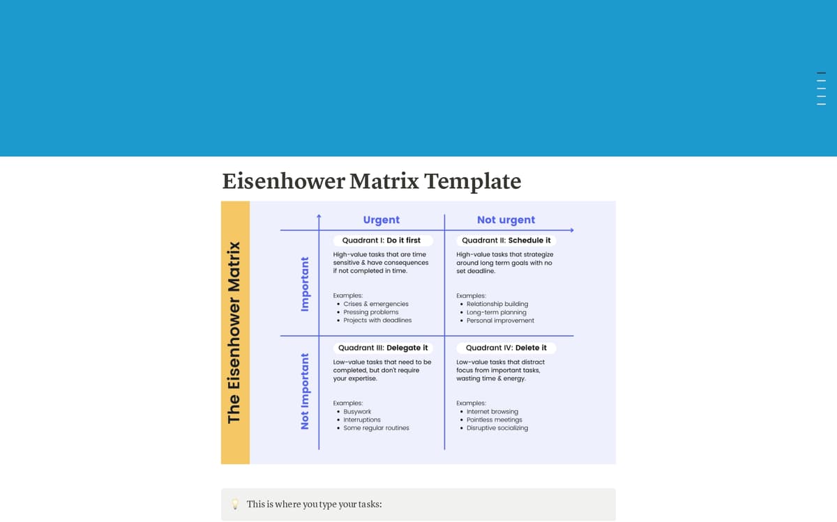 Onenote Eisenhower Matrix Example Eisenhower Matrix Template by Sir Henry James | Notion Marketplace