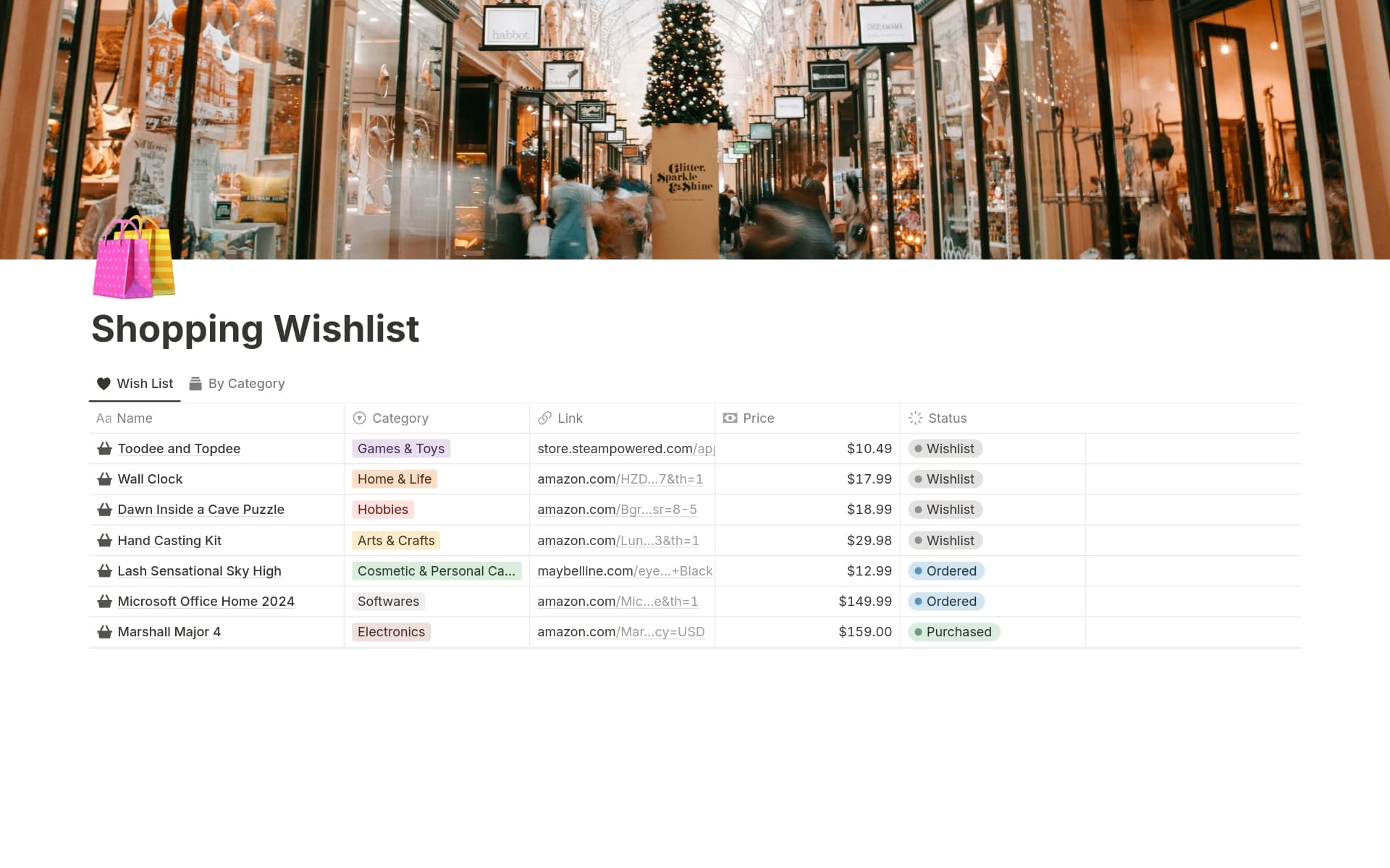 Aesthetic Shopping Wishlist Template | Notion Marketplace