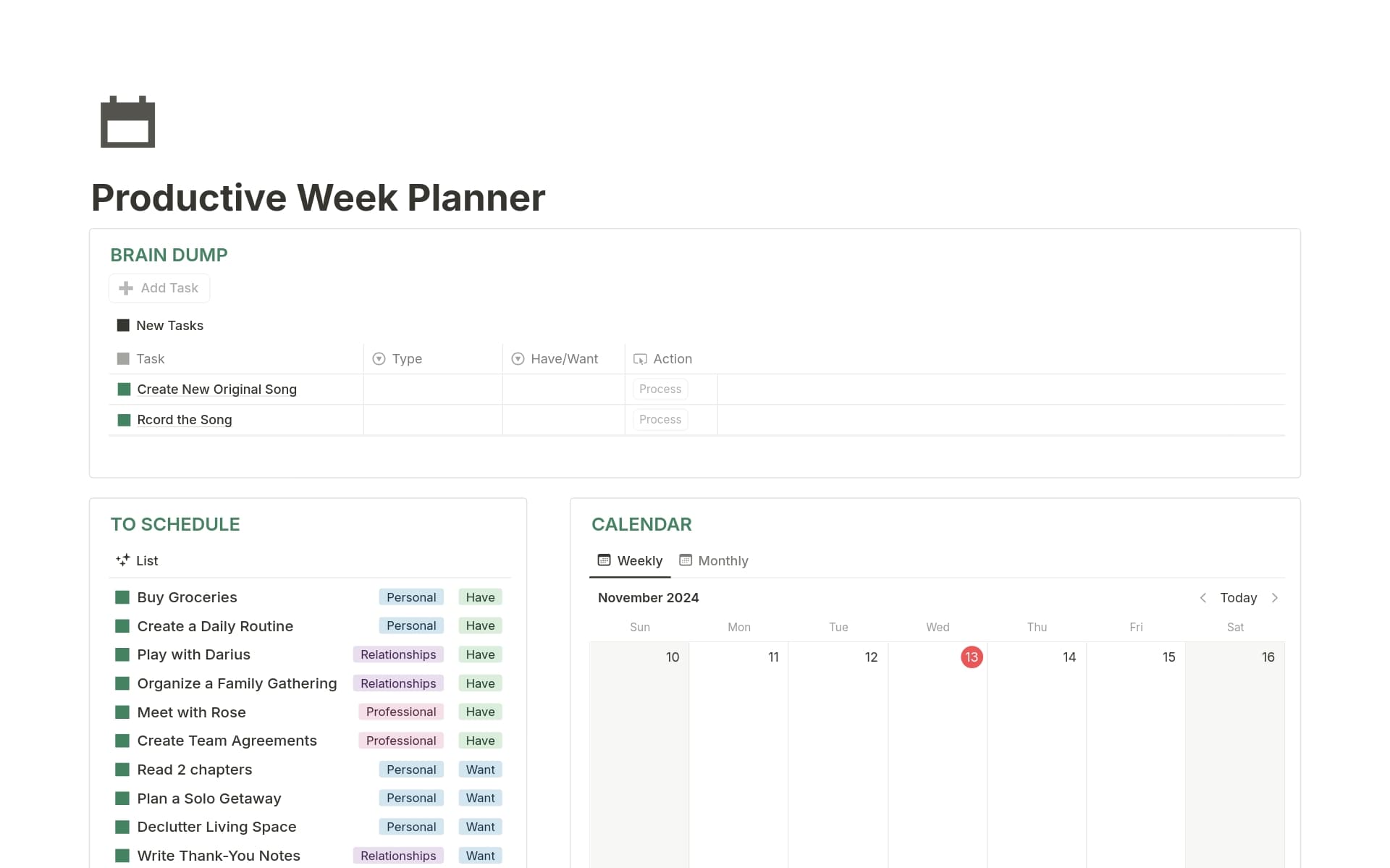 Productive Week Planner Template | Notion Marketplace