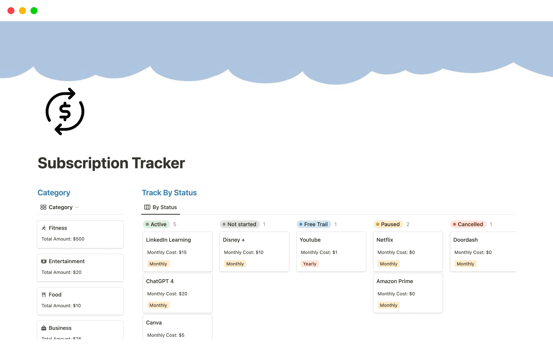 Byte Tracker Subscription Tracker Template by Notion Byte | Notion Marketplace