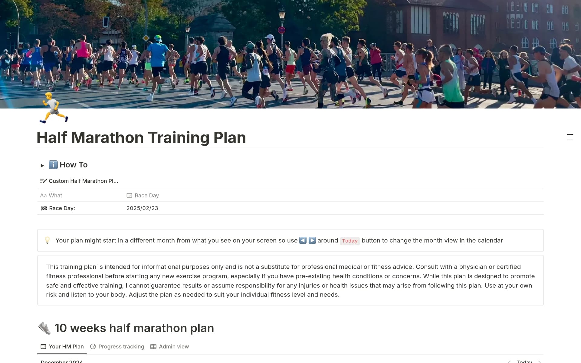 Half Marathon Training Plan Template Notion Marketplace