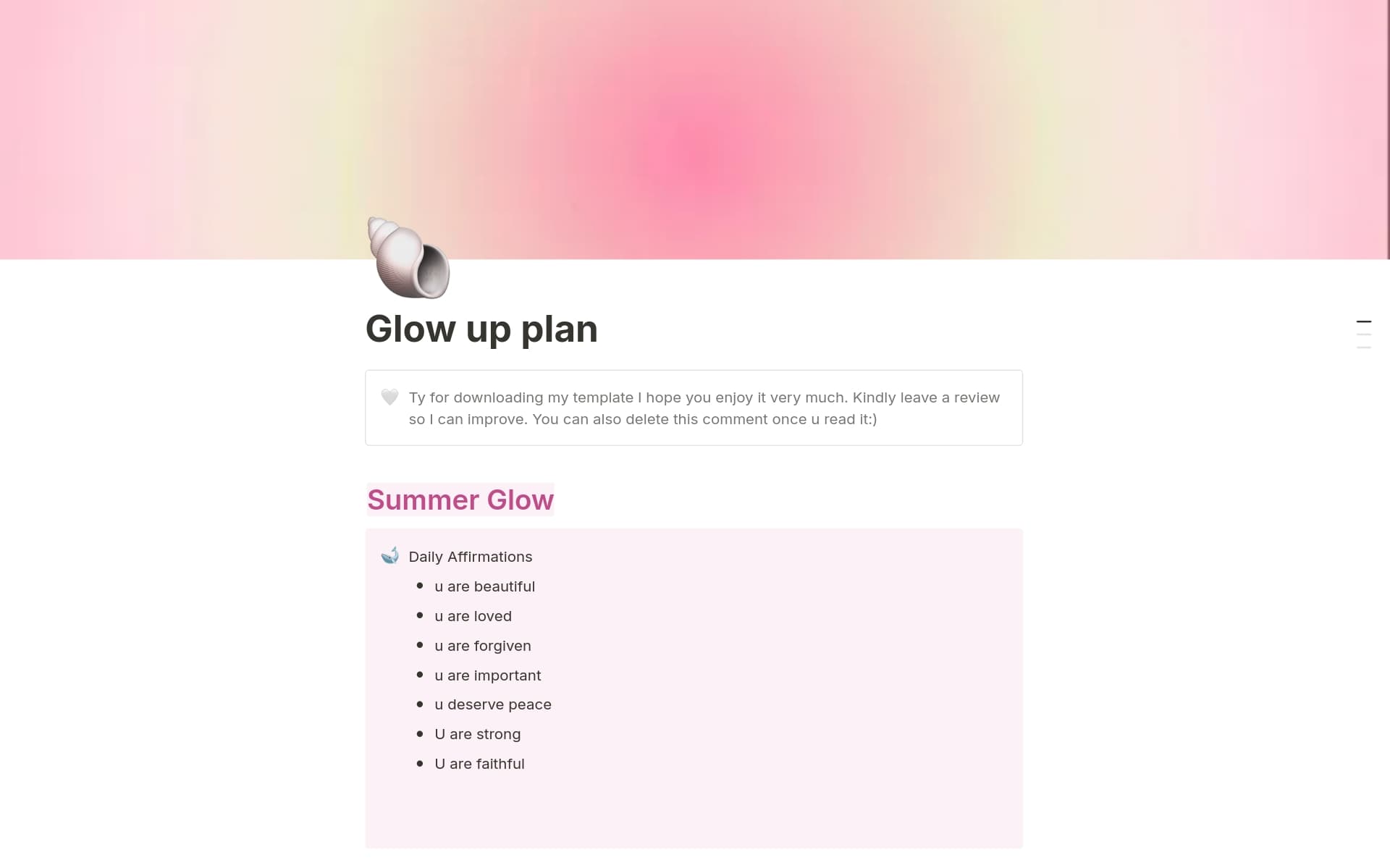 Glow Up Assignment Template.pdf Glow up plan Template | Notion Marketplace