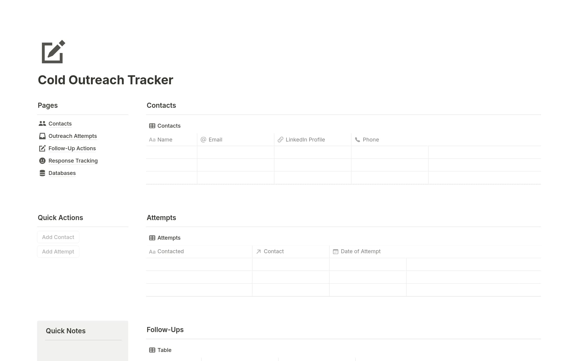 Cold Out Reach Tracker Template by That Template Dude | Notion Marketplace