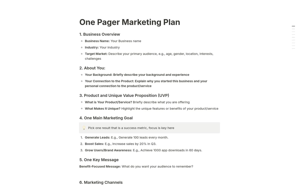 A Simple One Page Marketing Plan Template Notion Marketplace A Simple One Page Marketing Plan Template Notion Marketplace