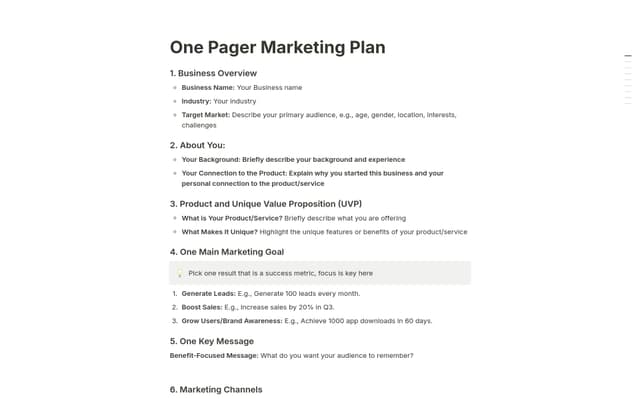 A Simple One Page Marketing Plan Template Notion Marketplace A Simple One Page Marketing Plan Template Notion Marketplace