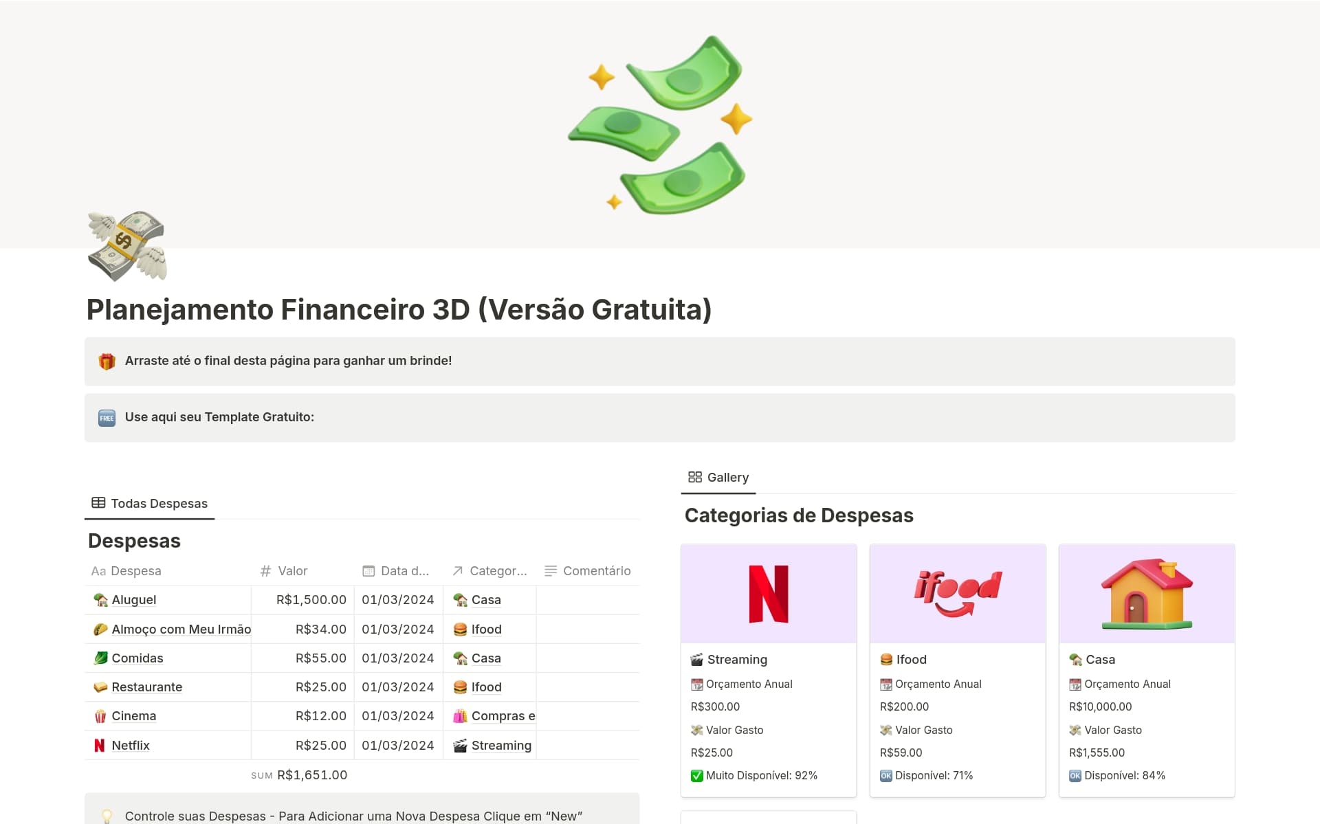 Painel de Planejamento Financeiro (Gratuito) Modelo por Gustavo ...