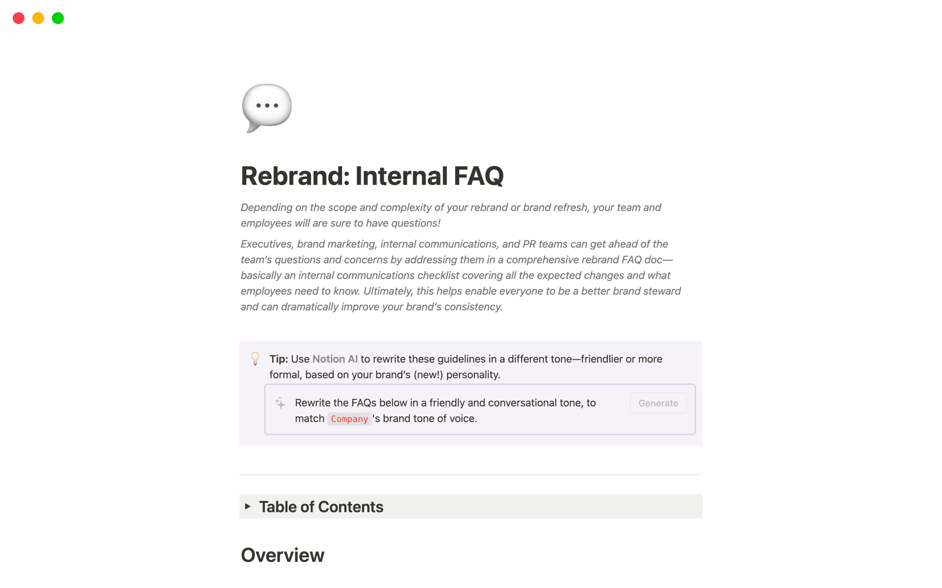 Rebrand: Internal FAQ Template by Kira Klaas | Notion Marketplace