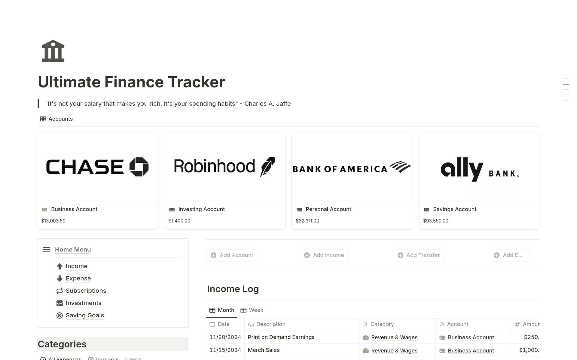 Ultimate Finance Tracker Template by Pure Klutter | Notion Marketplace