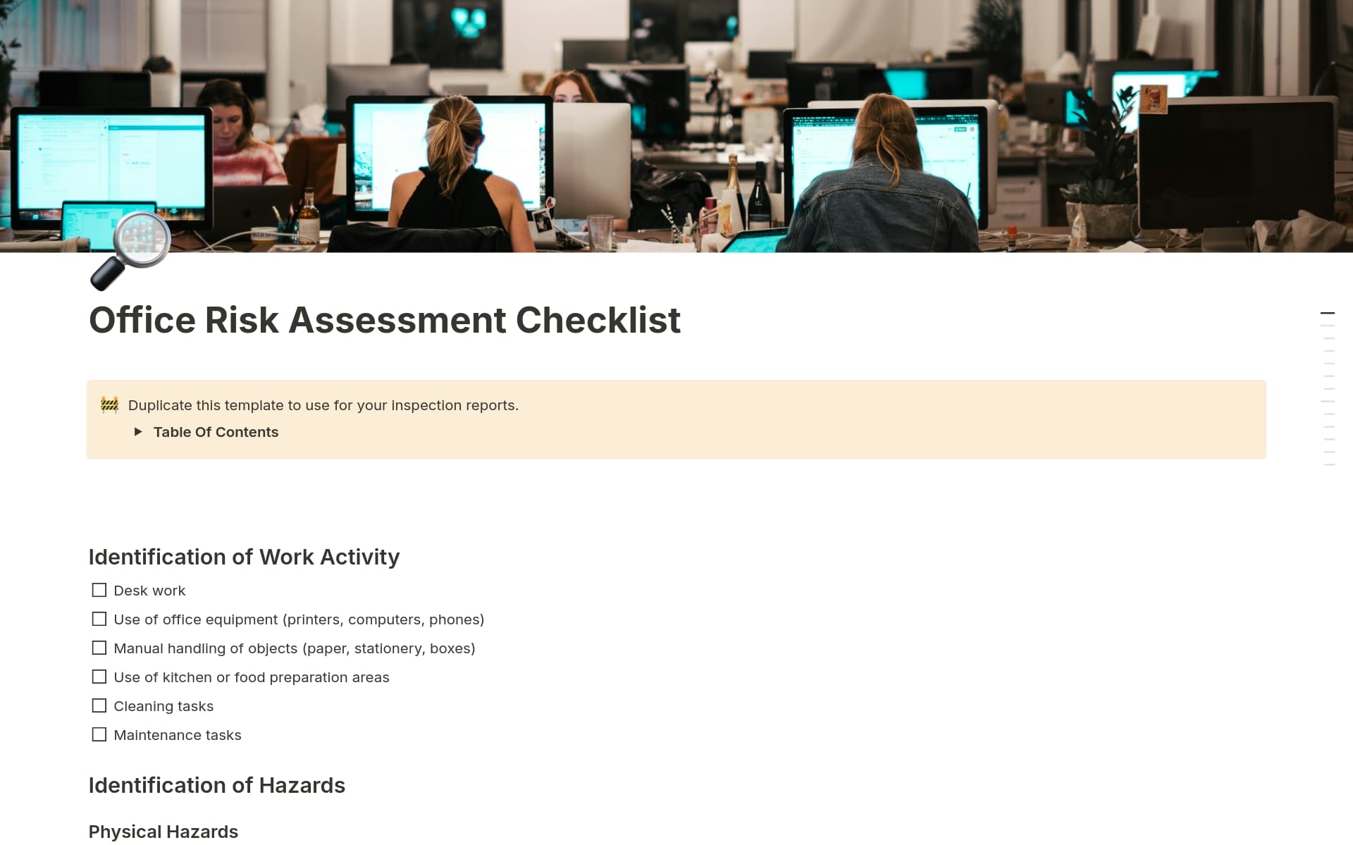 Office Risk Assessment Checklist Template | Notion Marketplace