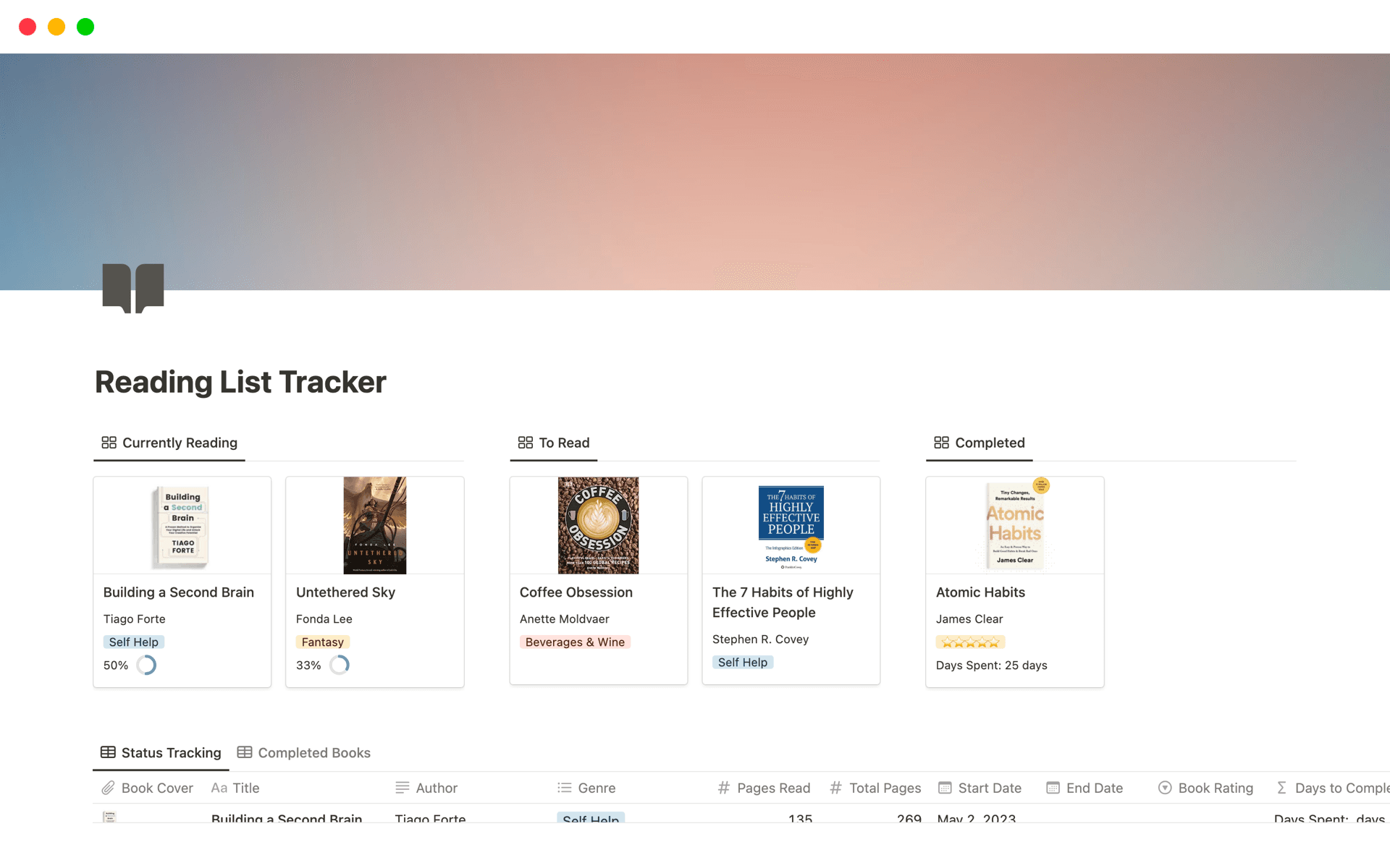 Top 10 Free Reading List Templates | Notion Template Marketplace