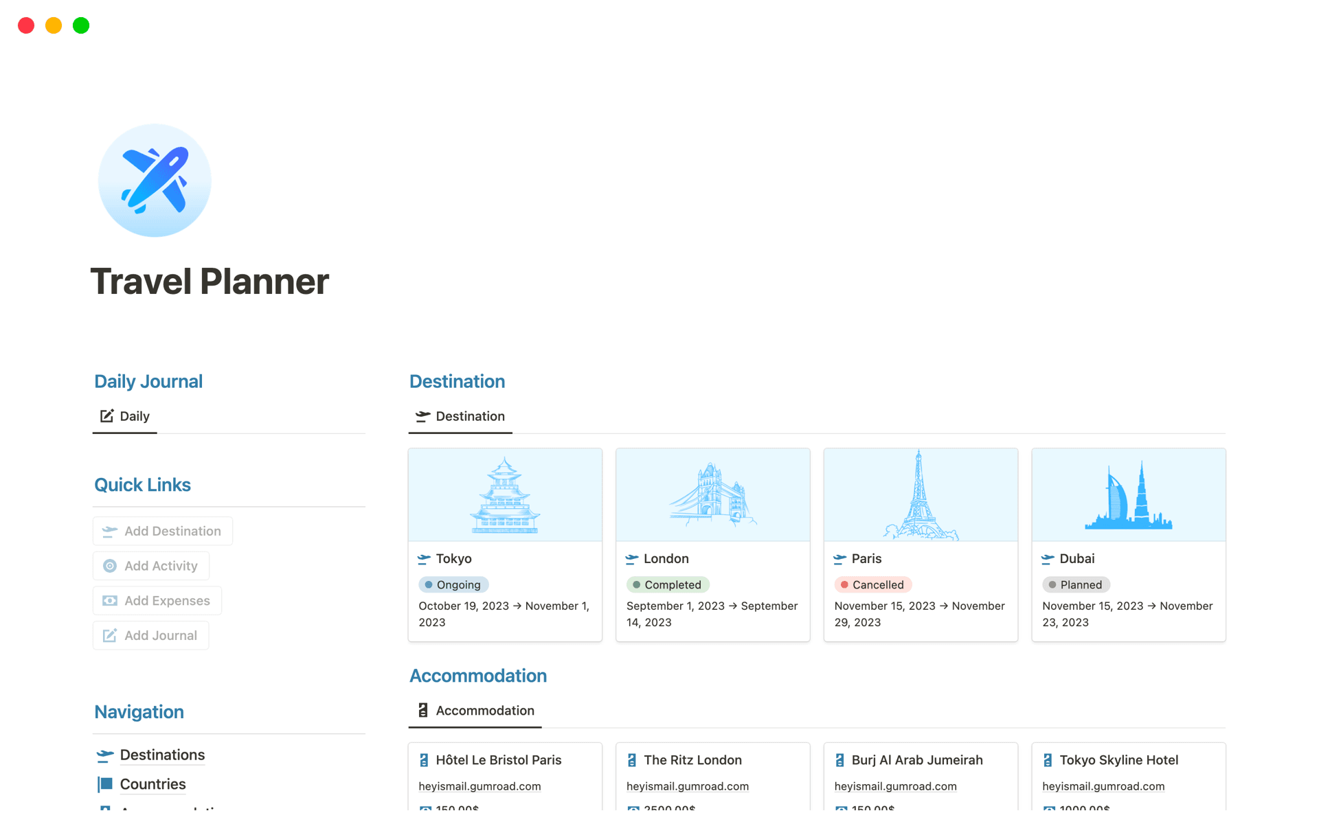 Travel Planner Template Notion Marketplace