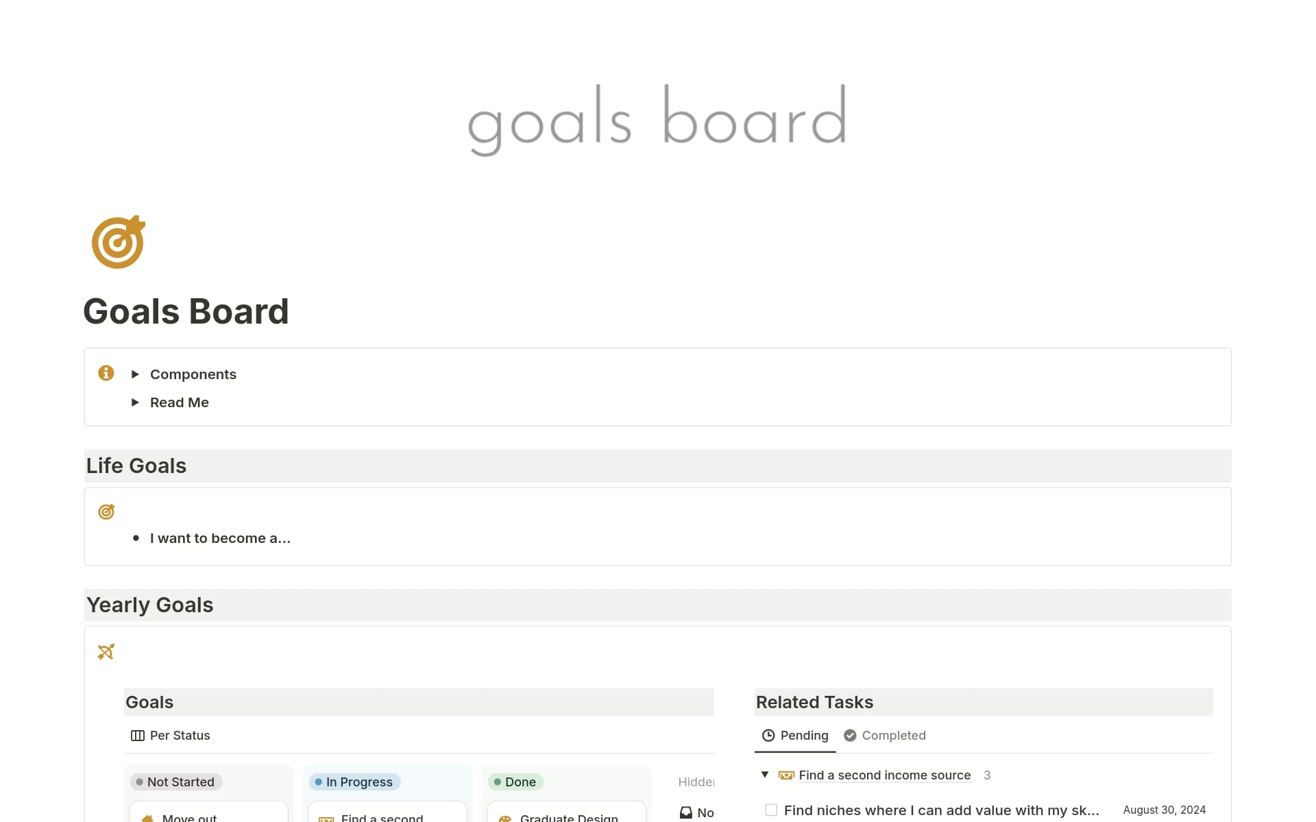 Simple Goal Board For Rework Goals Board Template | Notion Marketplace