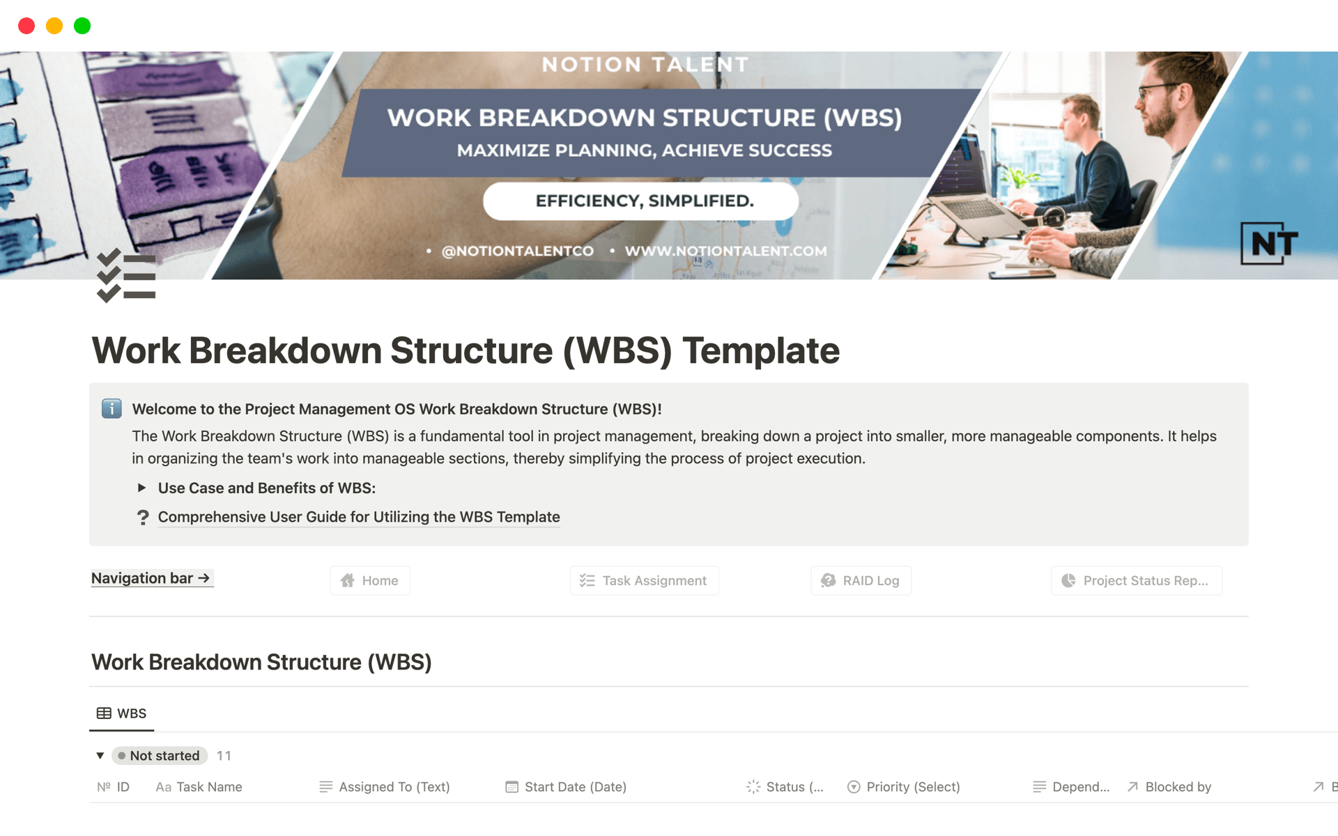 Work Breakdown Structure (WBS) Template by Shay Campbell (Notion Talent ...
