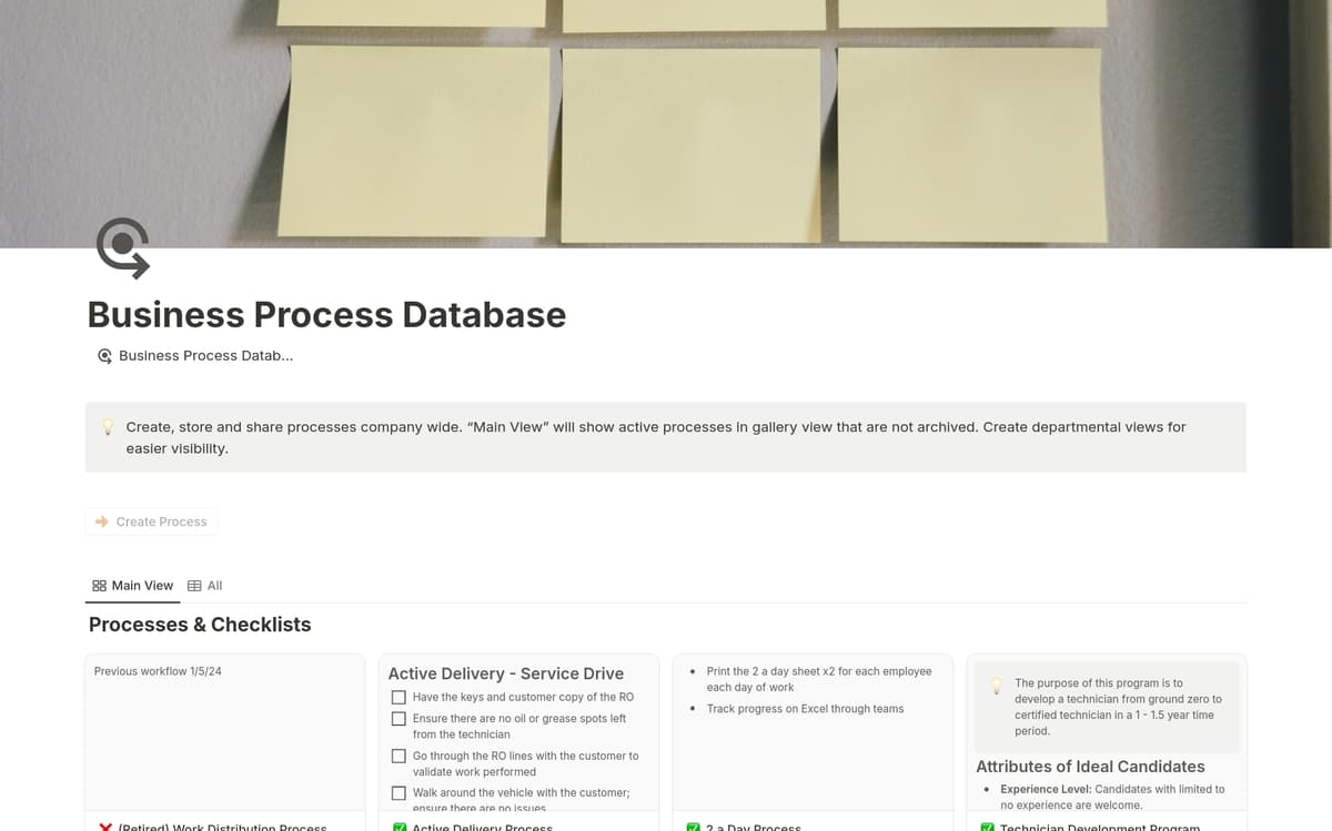 Business Process Database Template | Notion Marketplace