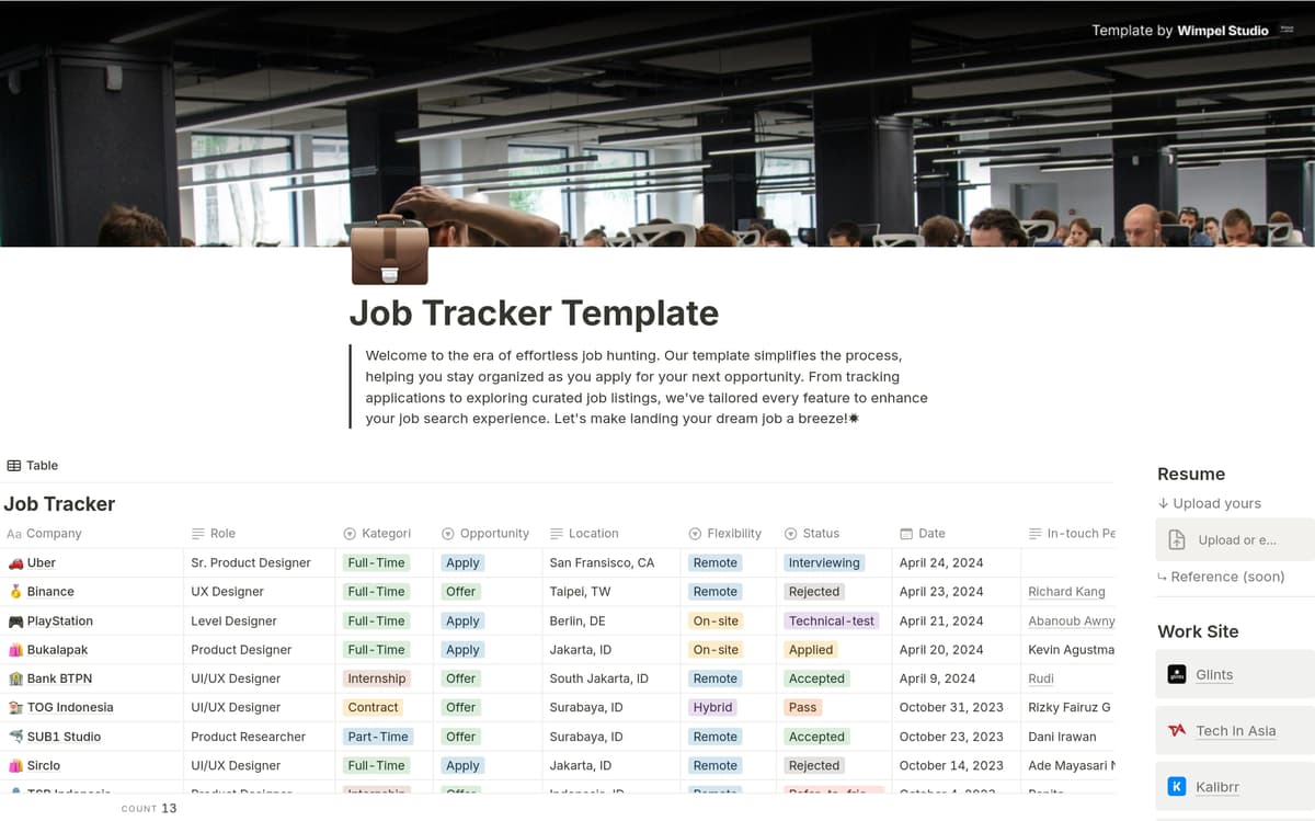 Best Job Application Tracking Templates from Notion | Notion Marketplace