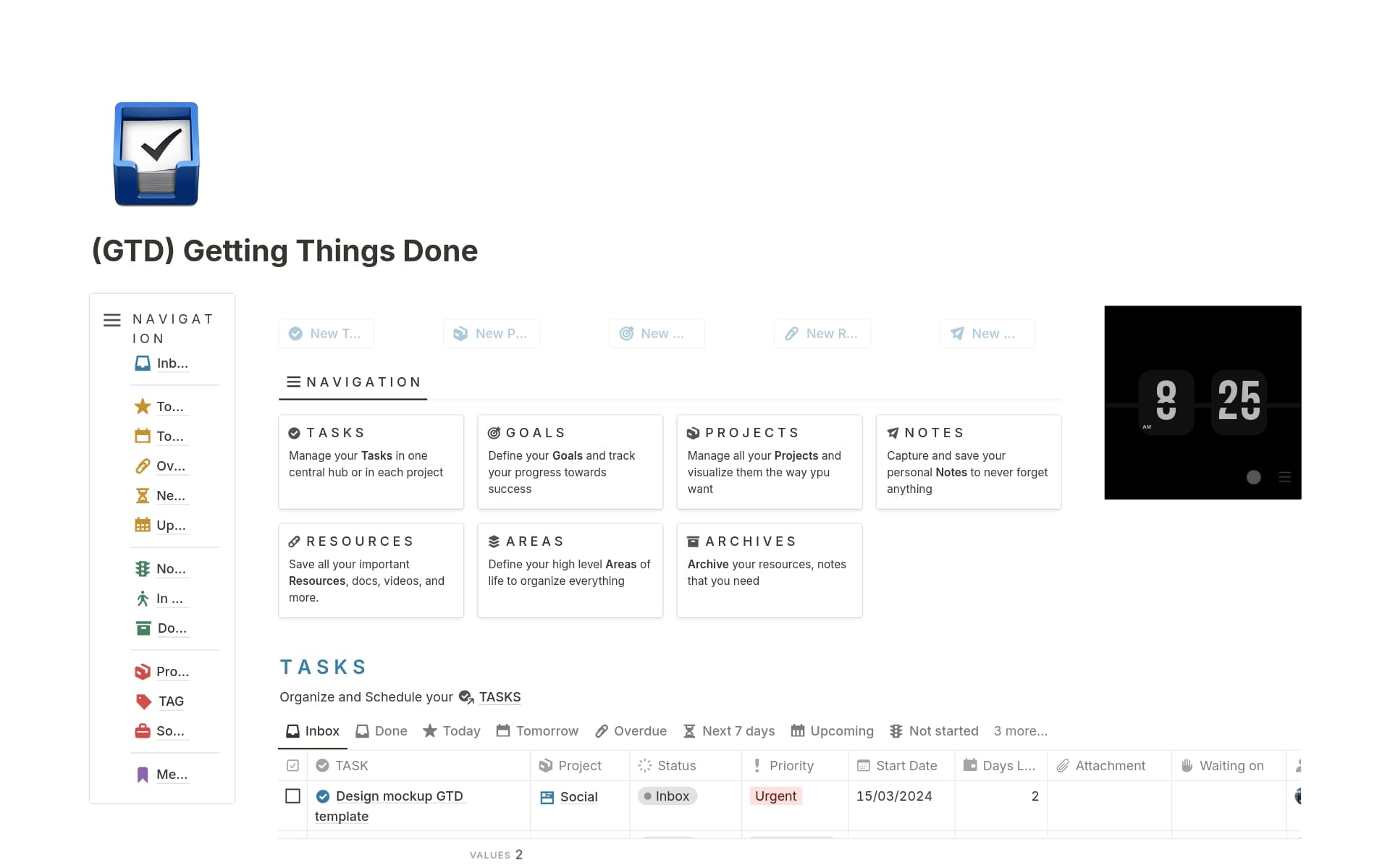(GTD) Getting Things Done Template by Avant Notion Marketplace