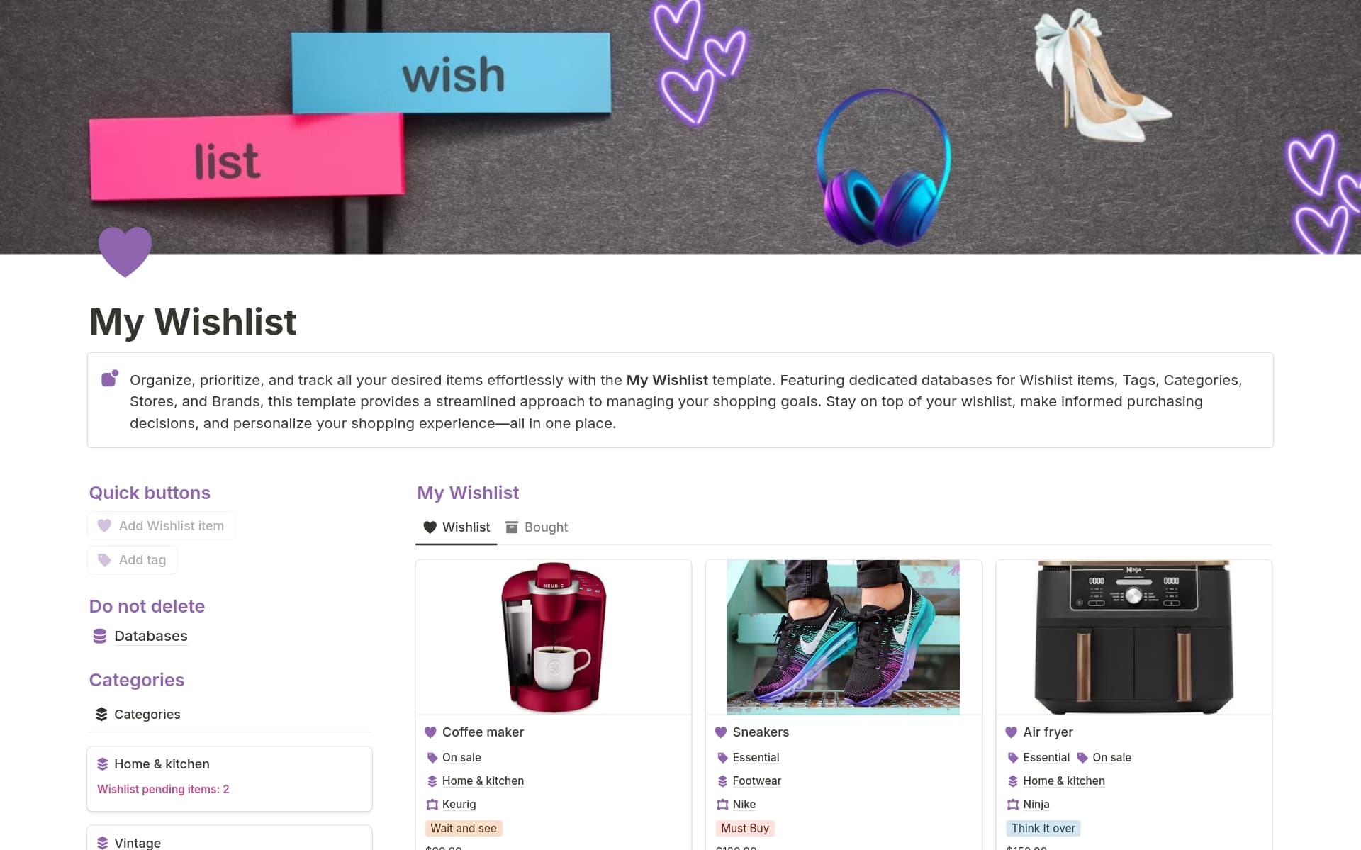 My wishlist Template Notion Marketplace