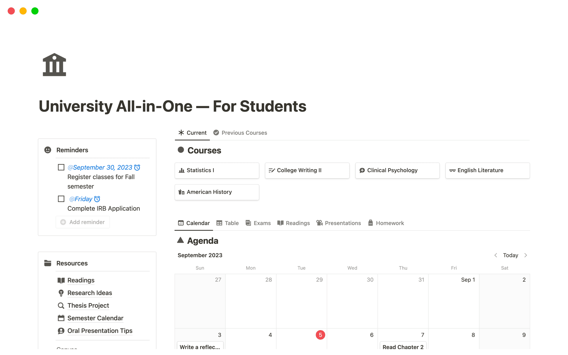 University Planner Example University Study Planner Template | Notion Marketplace