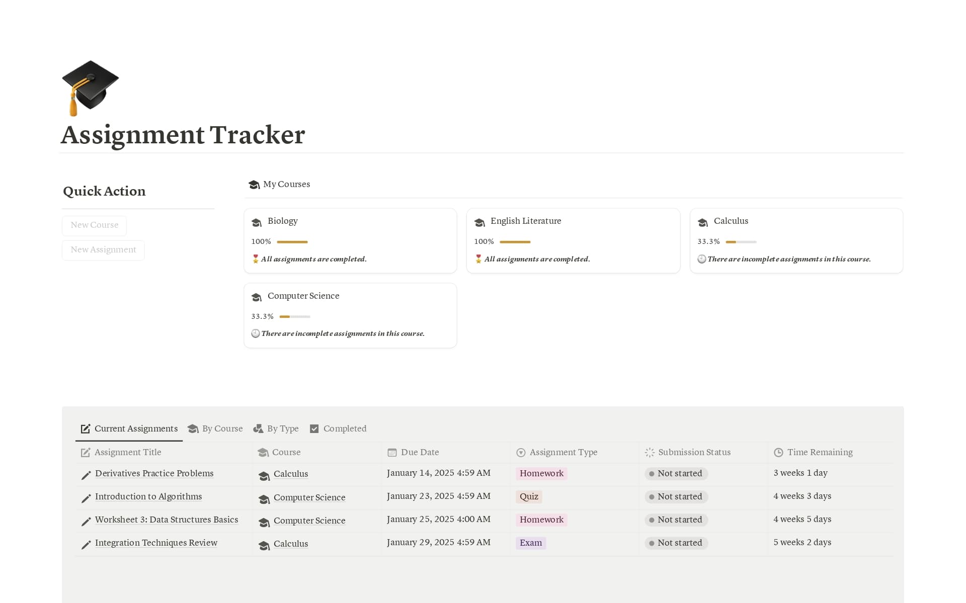 Assignment Tracker Template by Study with Hugh | Notion Marketplace