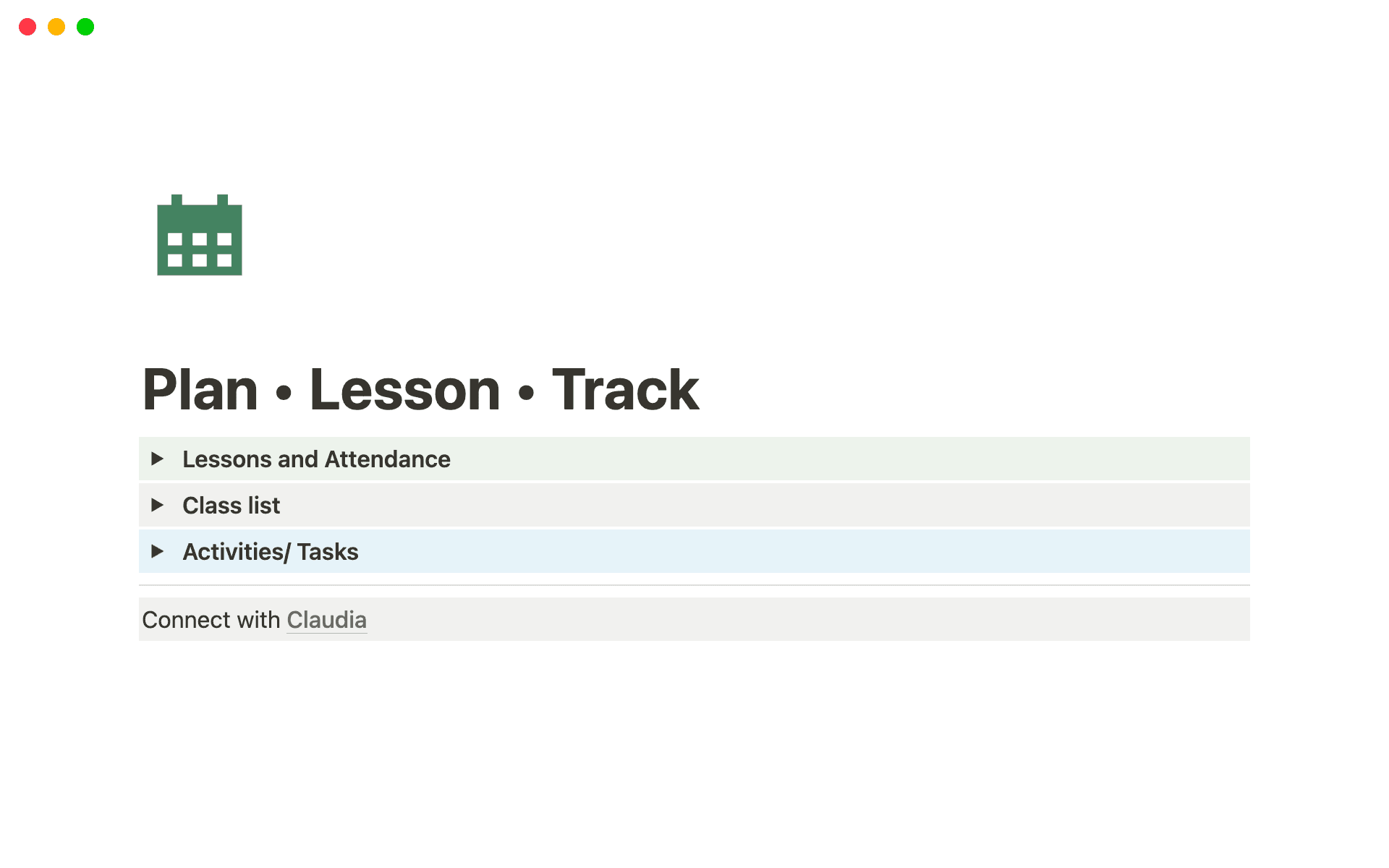 Plan * Lesson * Track Template by Claudia Lim | Notion Marketplace