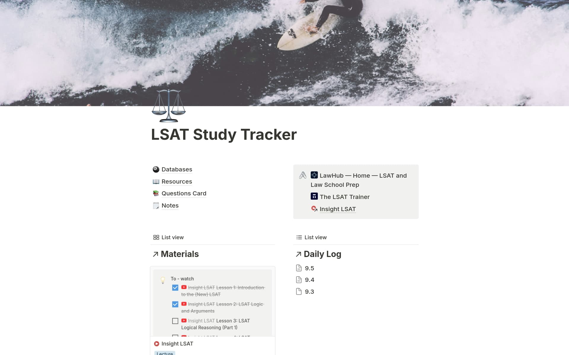The Smart LSAT Tracker For Beginners Template by Sydney | Notion ...