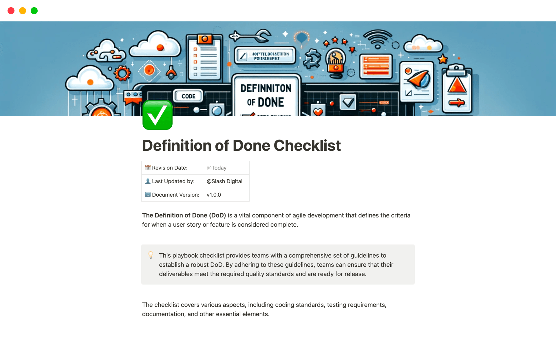 Definition of Done Checklist Template by Slash Digital Notion Marketplace