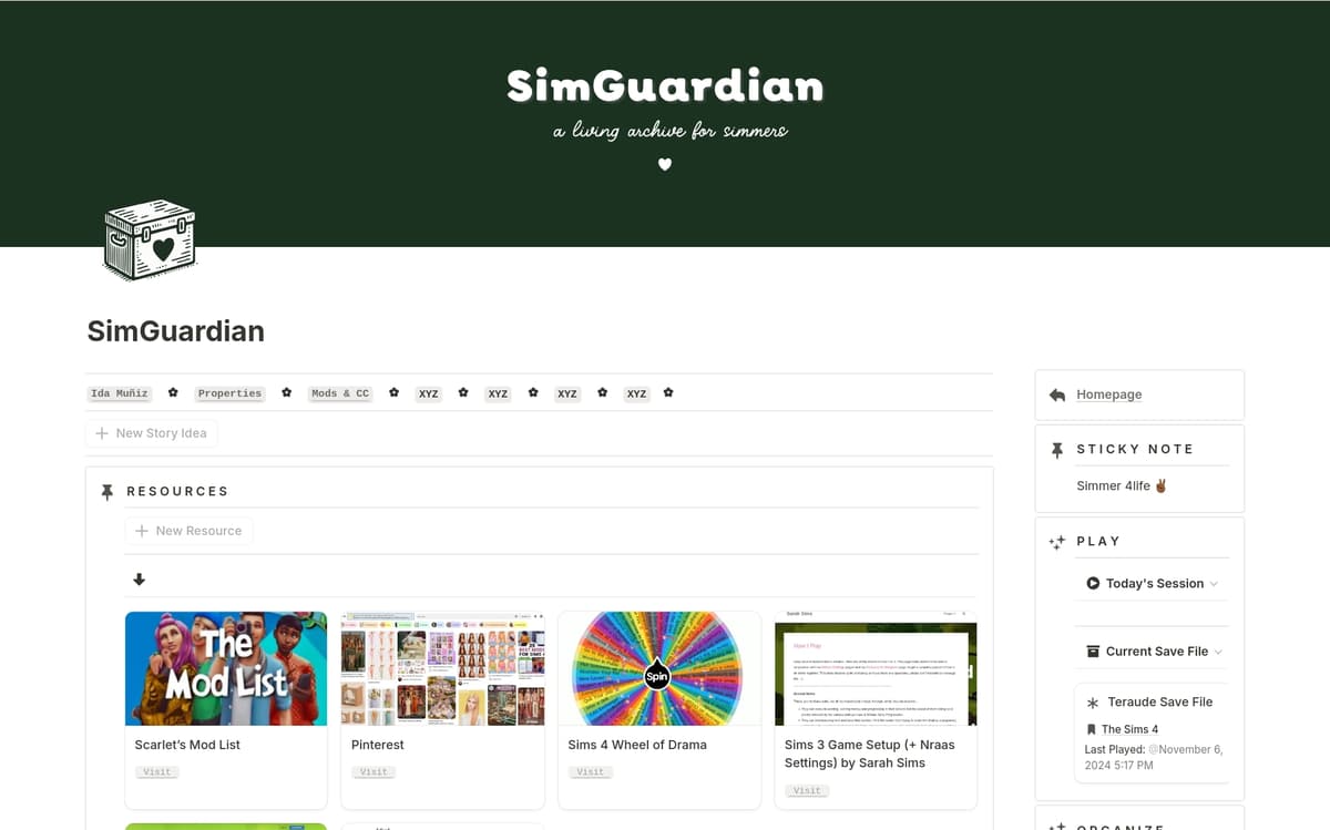Sims Tamplet Sims 4 Save File Tracker Template | Notion Marketplace