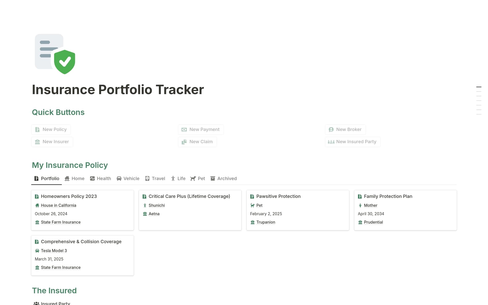 Insurance Portfolio Tracker Template | Notion Marketplace
