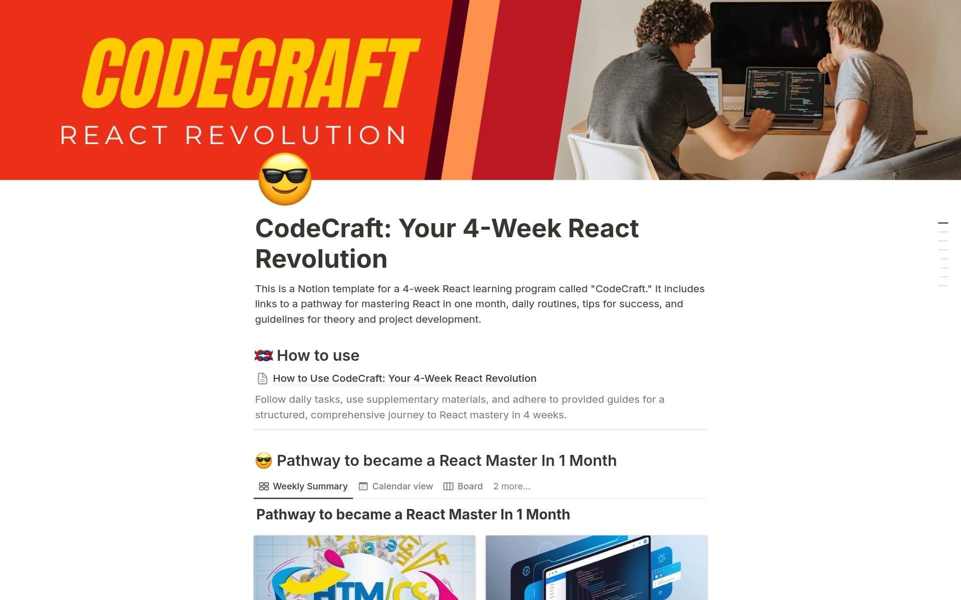 CodeCraft: Your 4-Week React Revolution Template by Dewmal | Notion ...