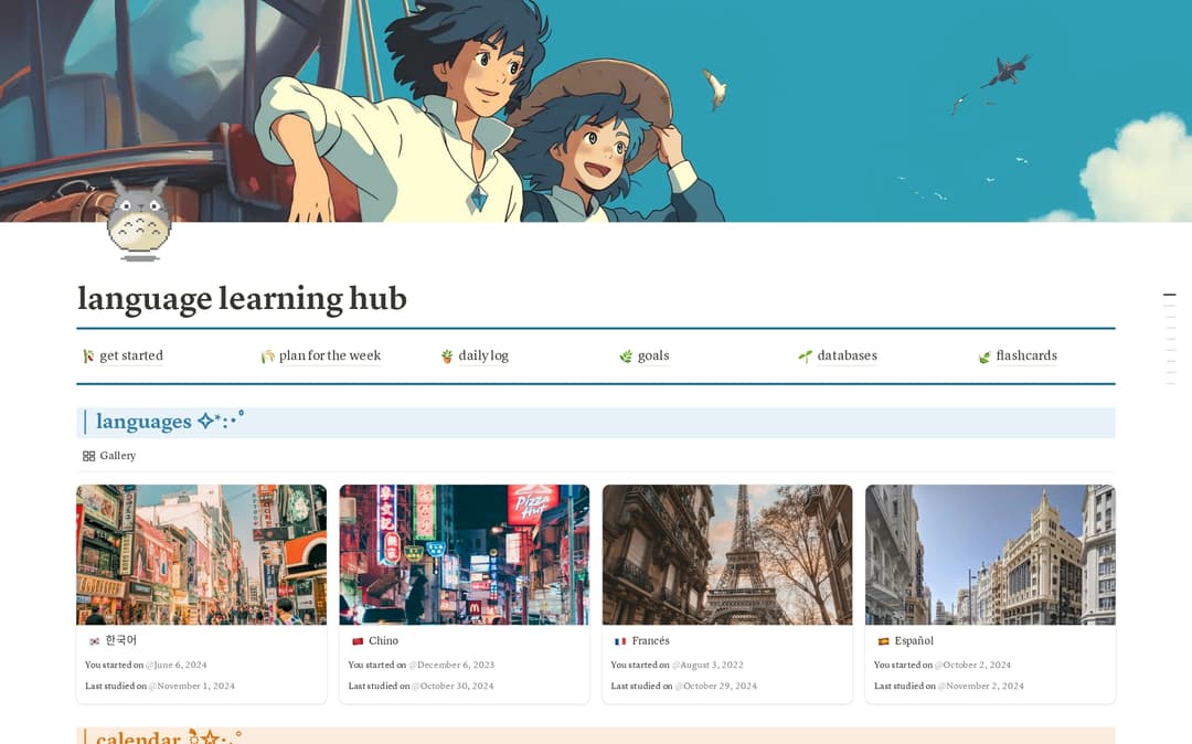 language learning hub Template | Notion Marketplace