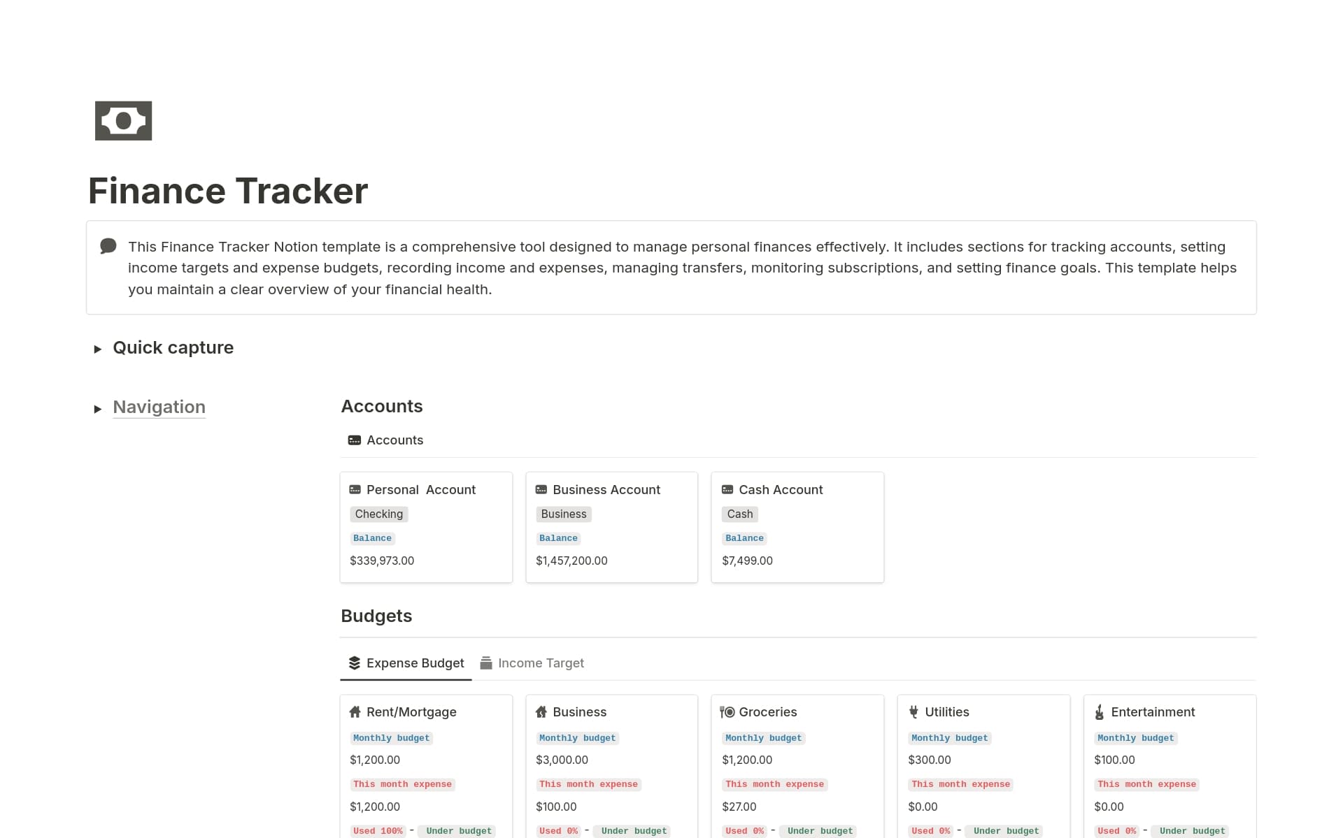 Finance tracker Template Notion Marketplace