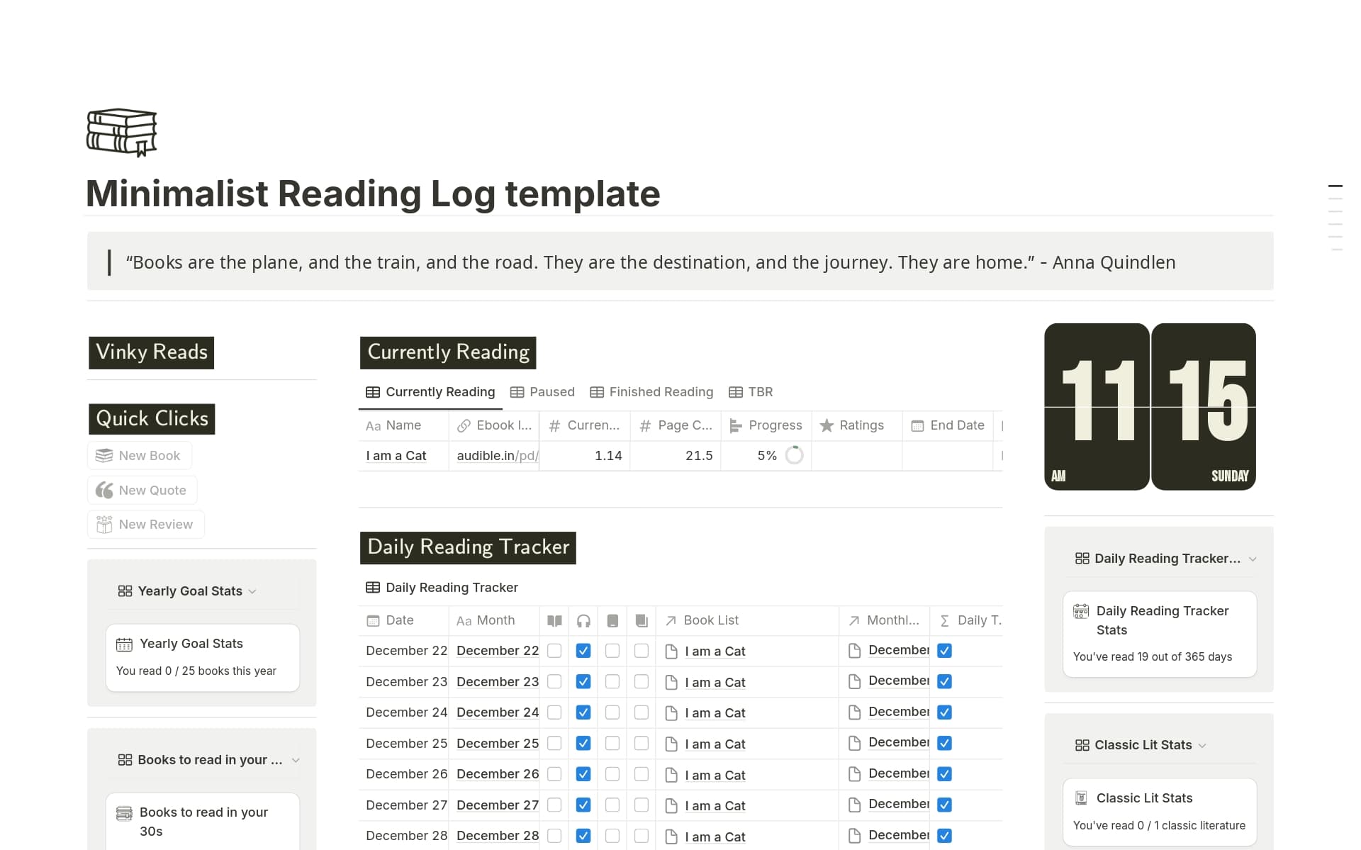 Simplicity Log Minimalist Reading Log Template | Notion Marketplace