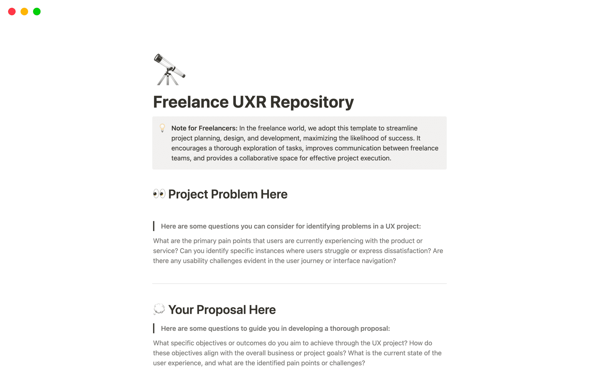 Freelance UXR Repository Template by Camilla Startev | Notion Marketplace