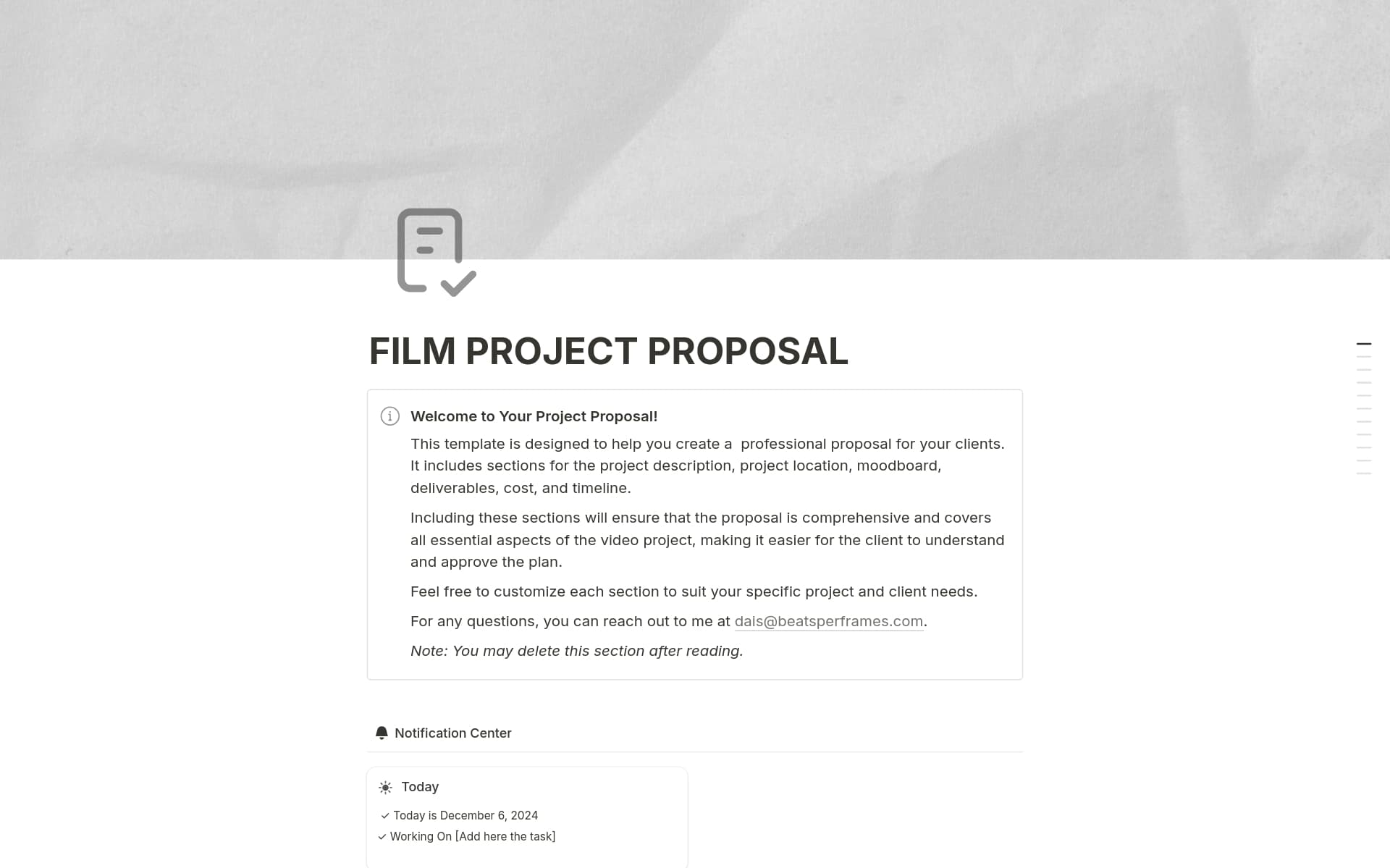 FILM PROJECT PROPOSAL Template | Notion Marketplace