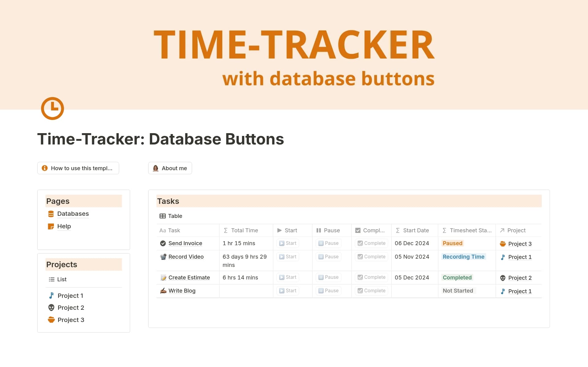 TimeTracker using Database Buttons Template Notion Marketplace