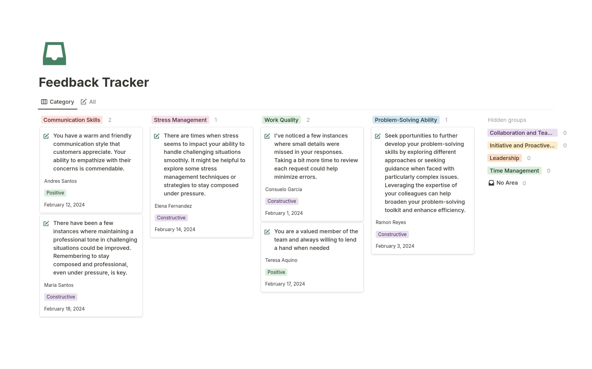 Feedback Tracker Template by Sev Estil | Notion Marketplace
