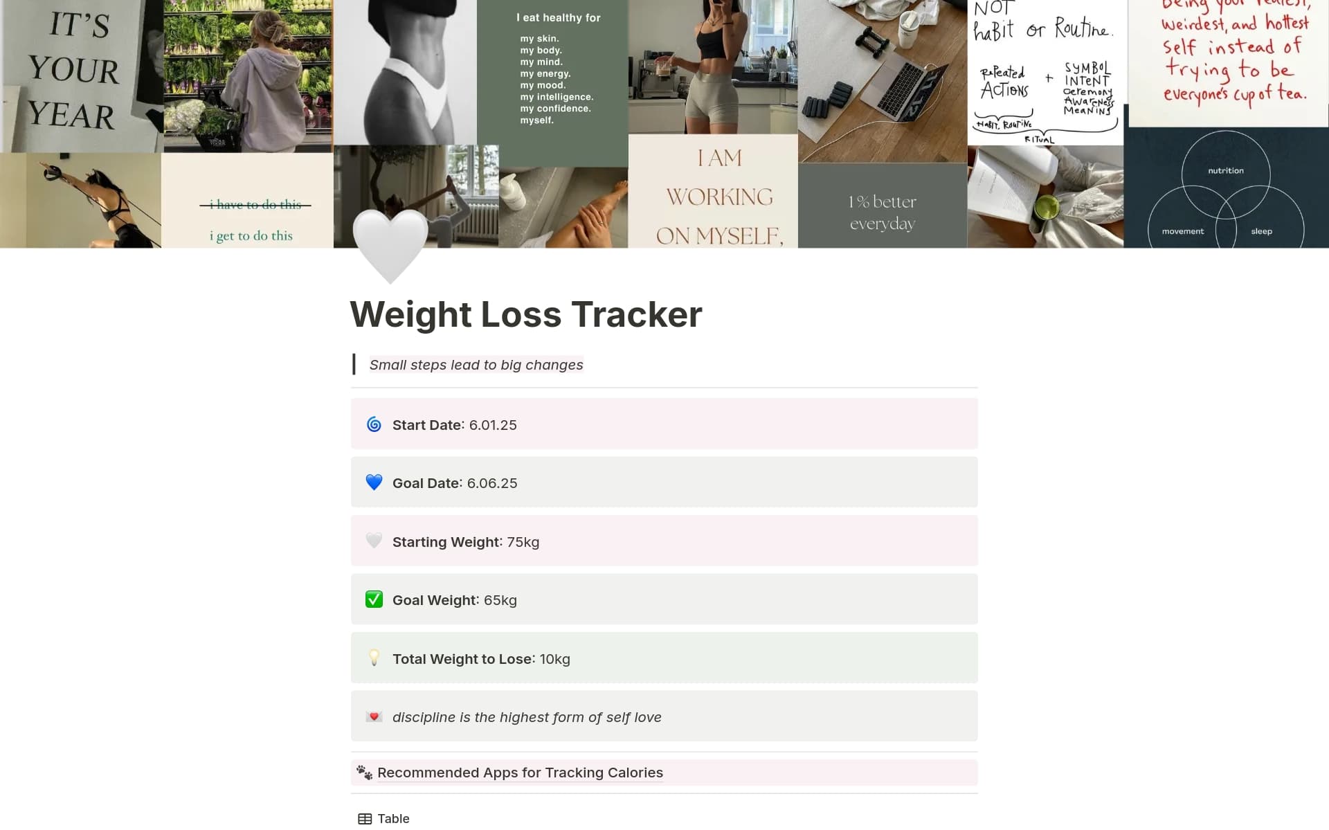 All in one Weight Loss Tracker Template Notion Marketplace