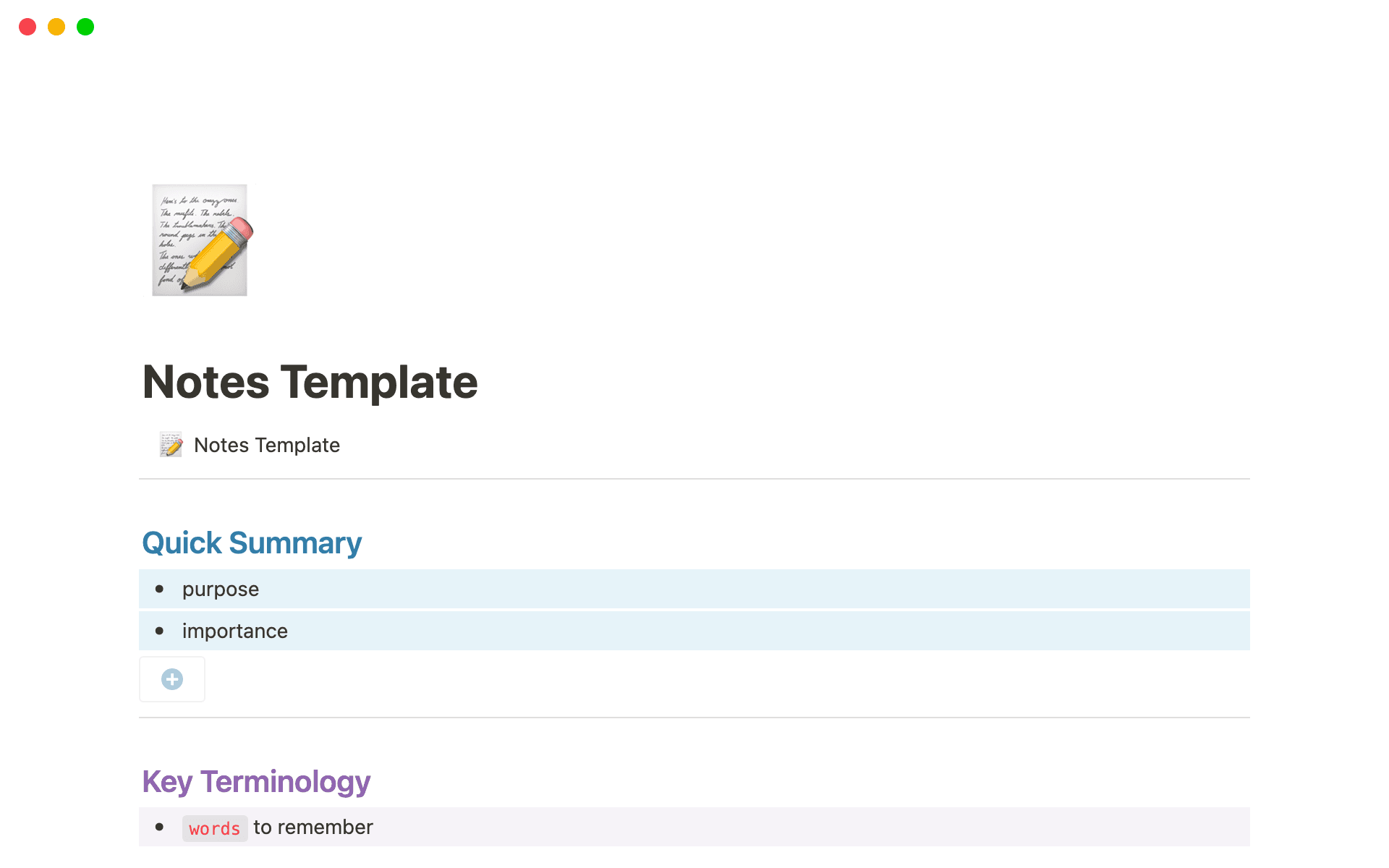 Notes Page Template by Mary Kohn | Notion Marketplace