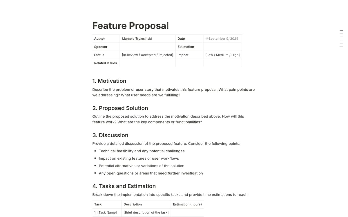 Feature Proposal Template | Notion Marketplace