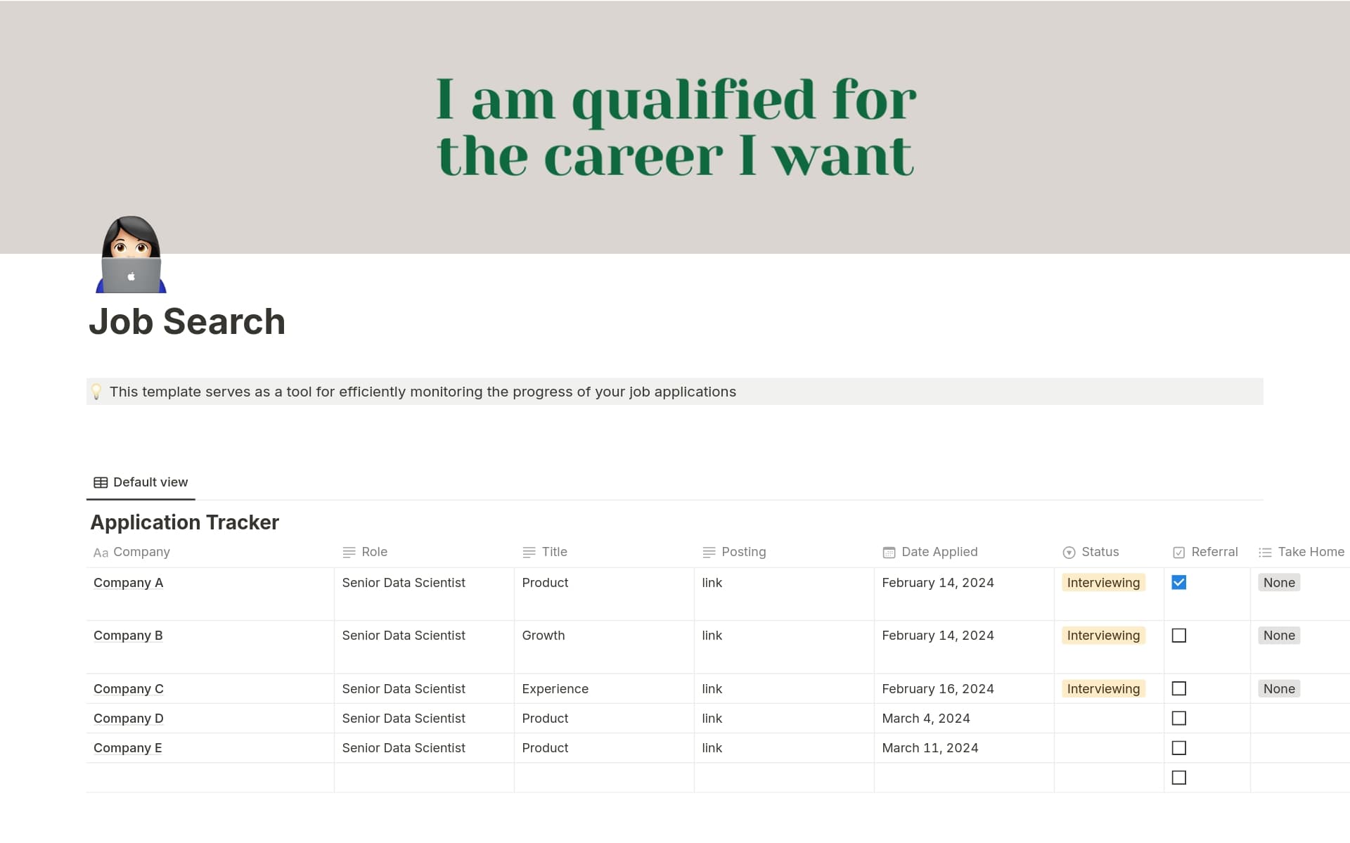 Job Search Application Tracker Template Notion Marketplace