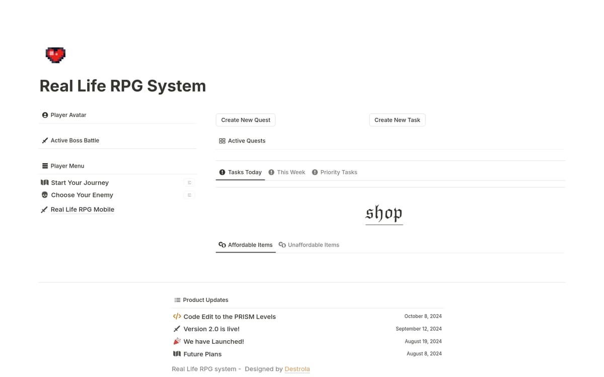Real Life Rppg LiFE RPG - Gamify your Success Template | Notion Marketplace