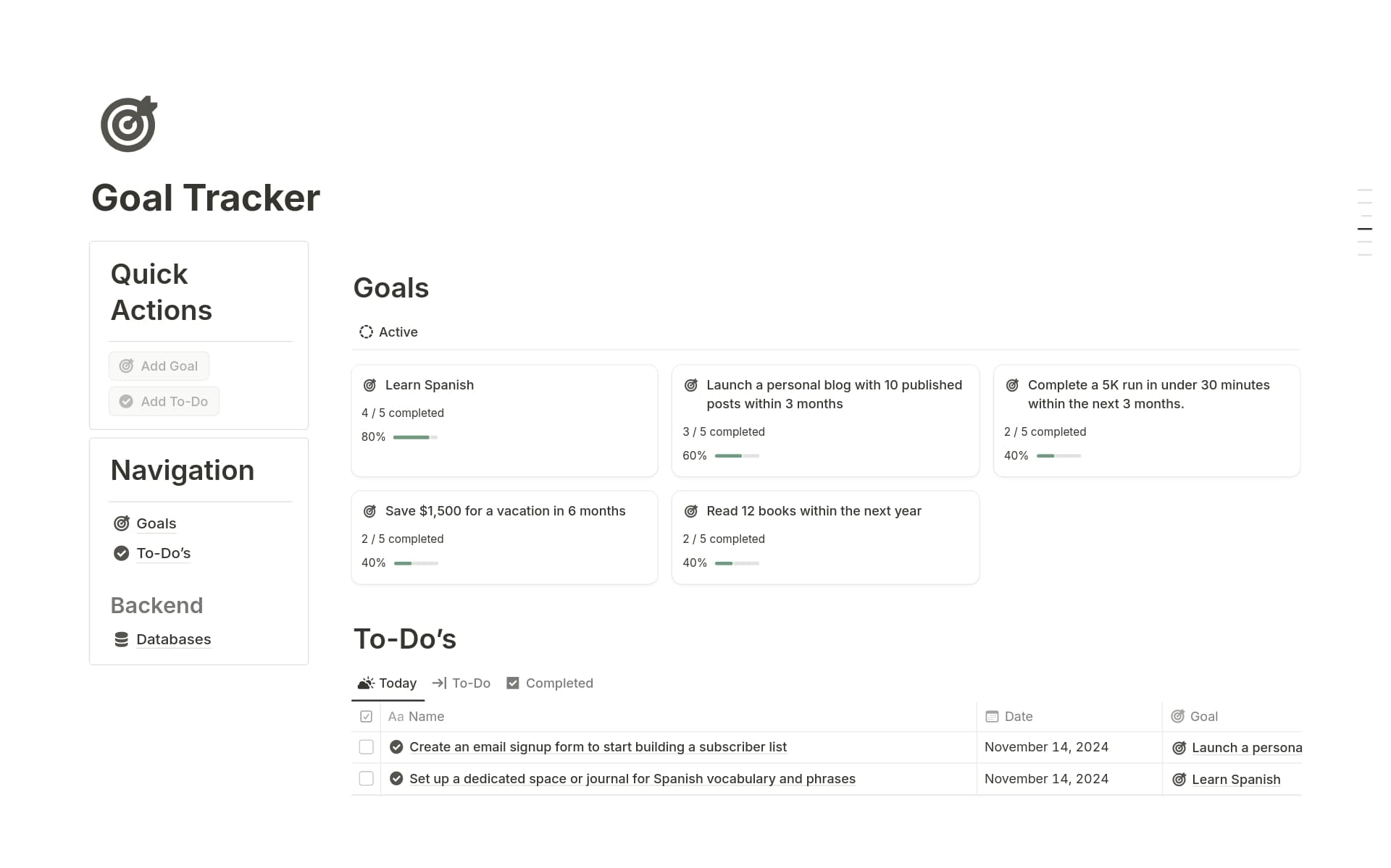 Minimalist Goal Tracker Template by Izzy Notion Marketplace