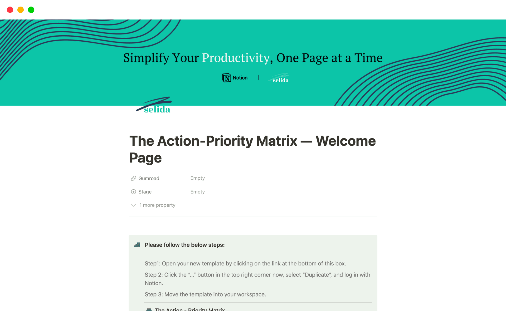 The Action-Priority Matrix Template by Selida | Notion Marketplace