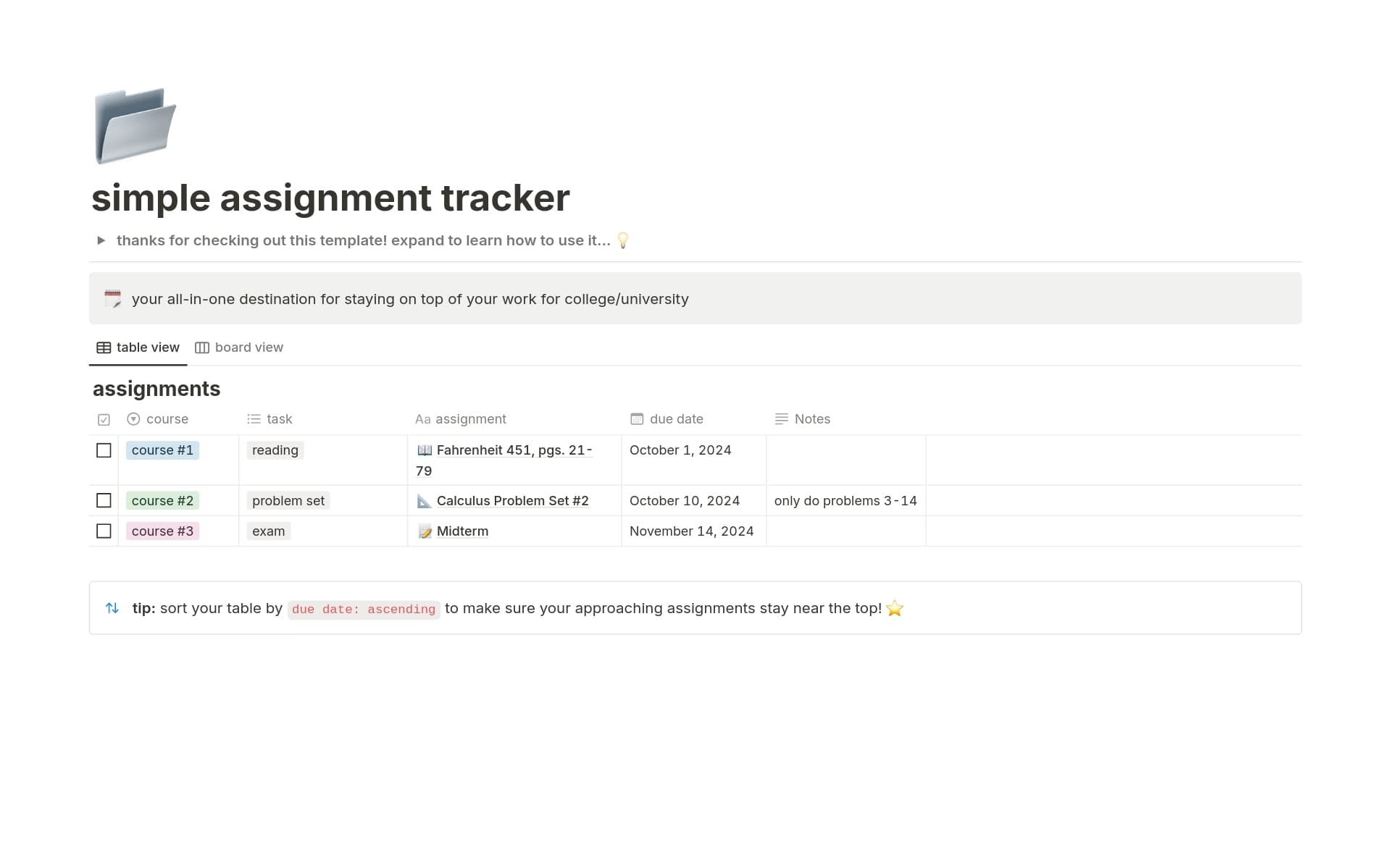 Free Assignment Tracker Templates from Notion | Notion Marketplace