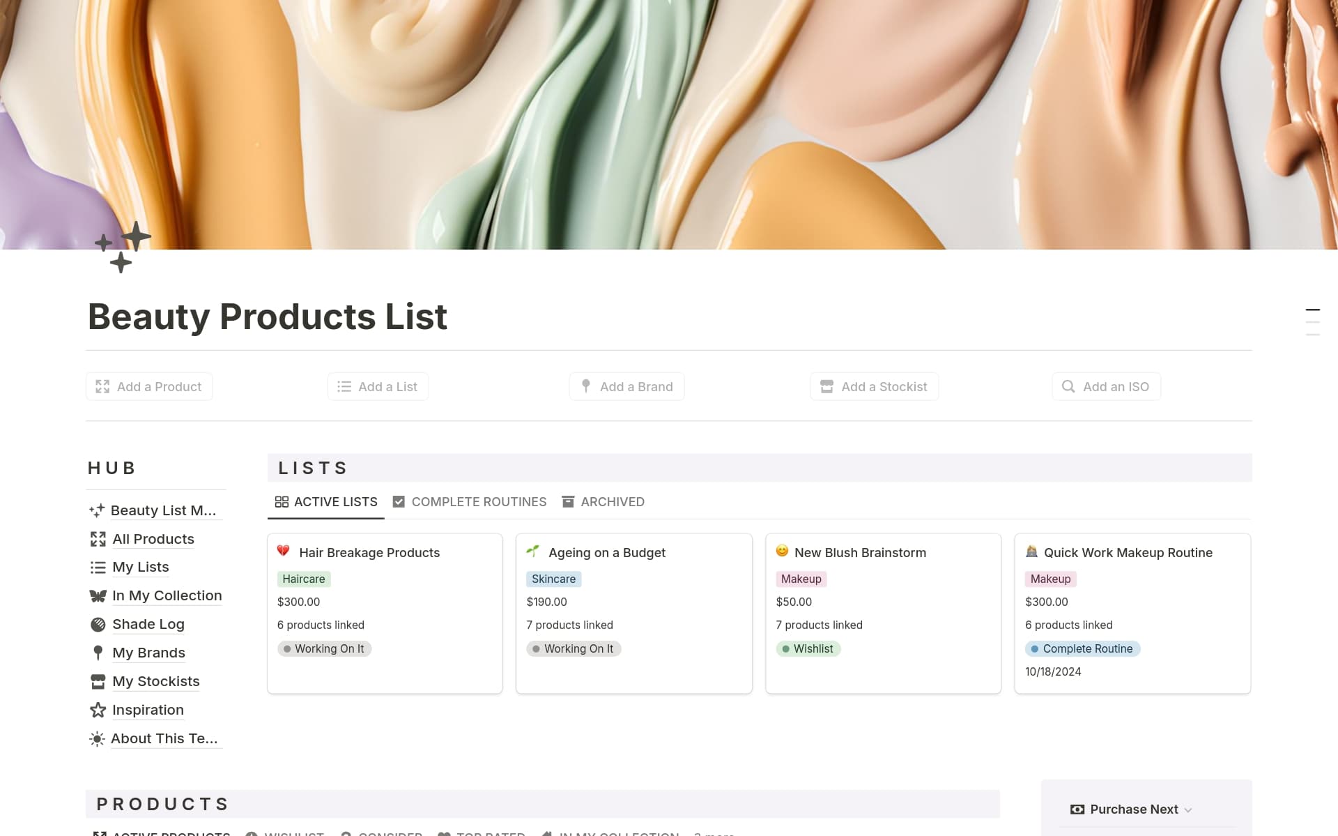 Product Routine Format Beauty Products Planner Template | Notion Marketplace